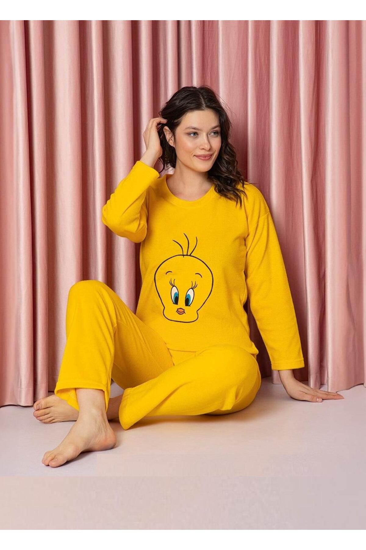 Kadın Polar Peluşlu Pijama Takımı Yeni Sezon