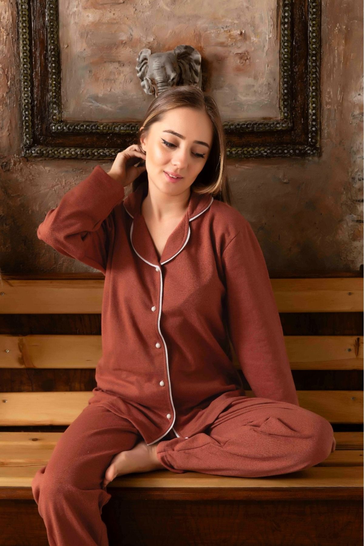 2 İplik Önden Düğmeli İçi Pamuklu Kadın Pijama Takımı