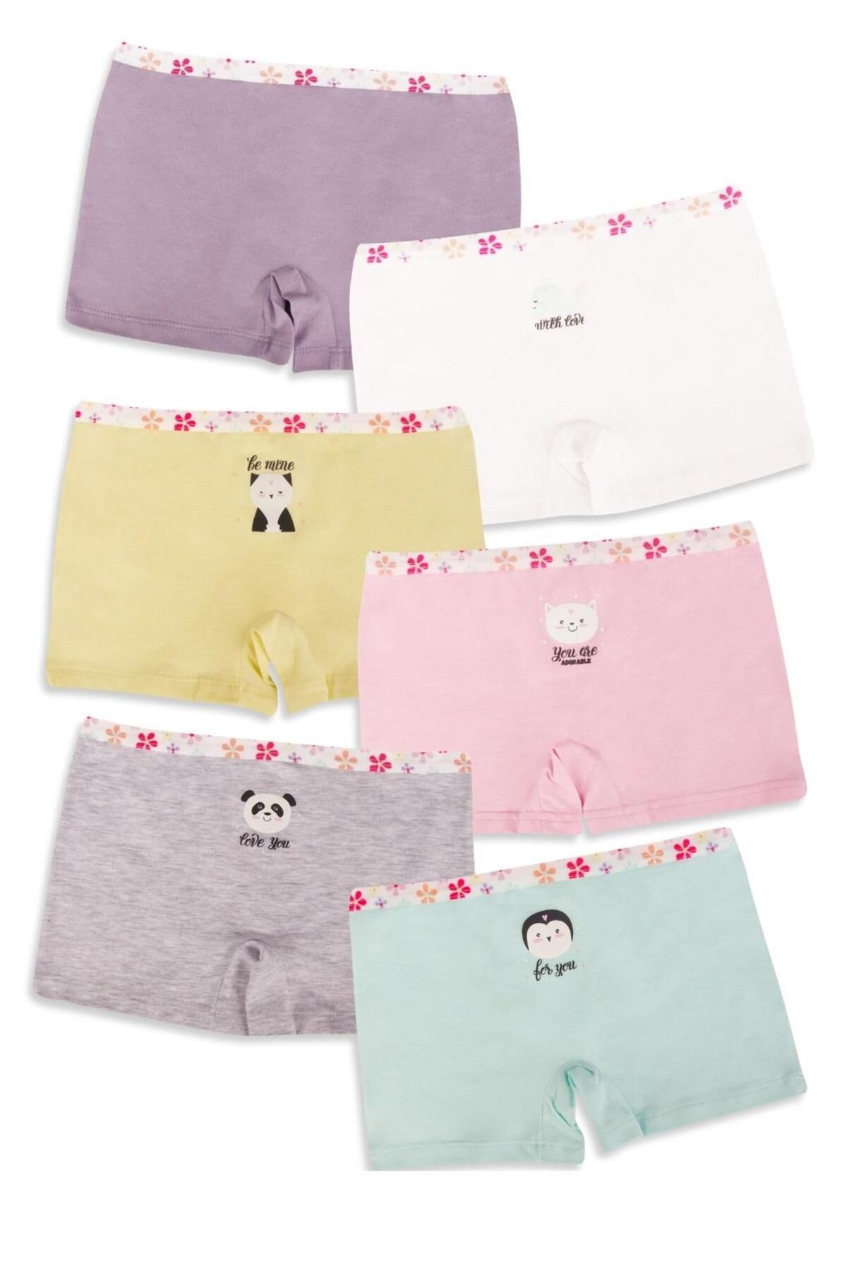 Domi Kız Renkli Pamuklu 6'lı Boxer Külot GRİ MELAJ-7-8 Yaş