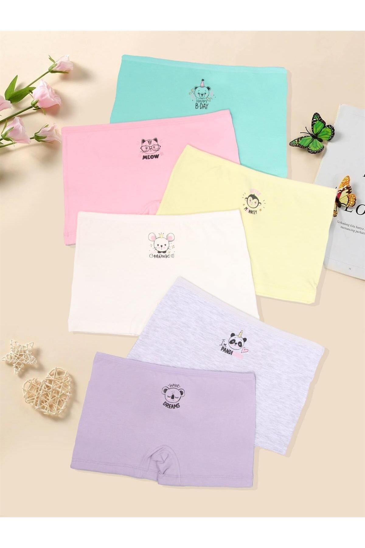 Domi Kız Renkli Pamuklu 6'lı Boxer Külot LİLA-9-10 Yaş