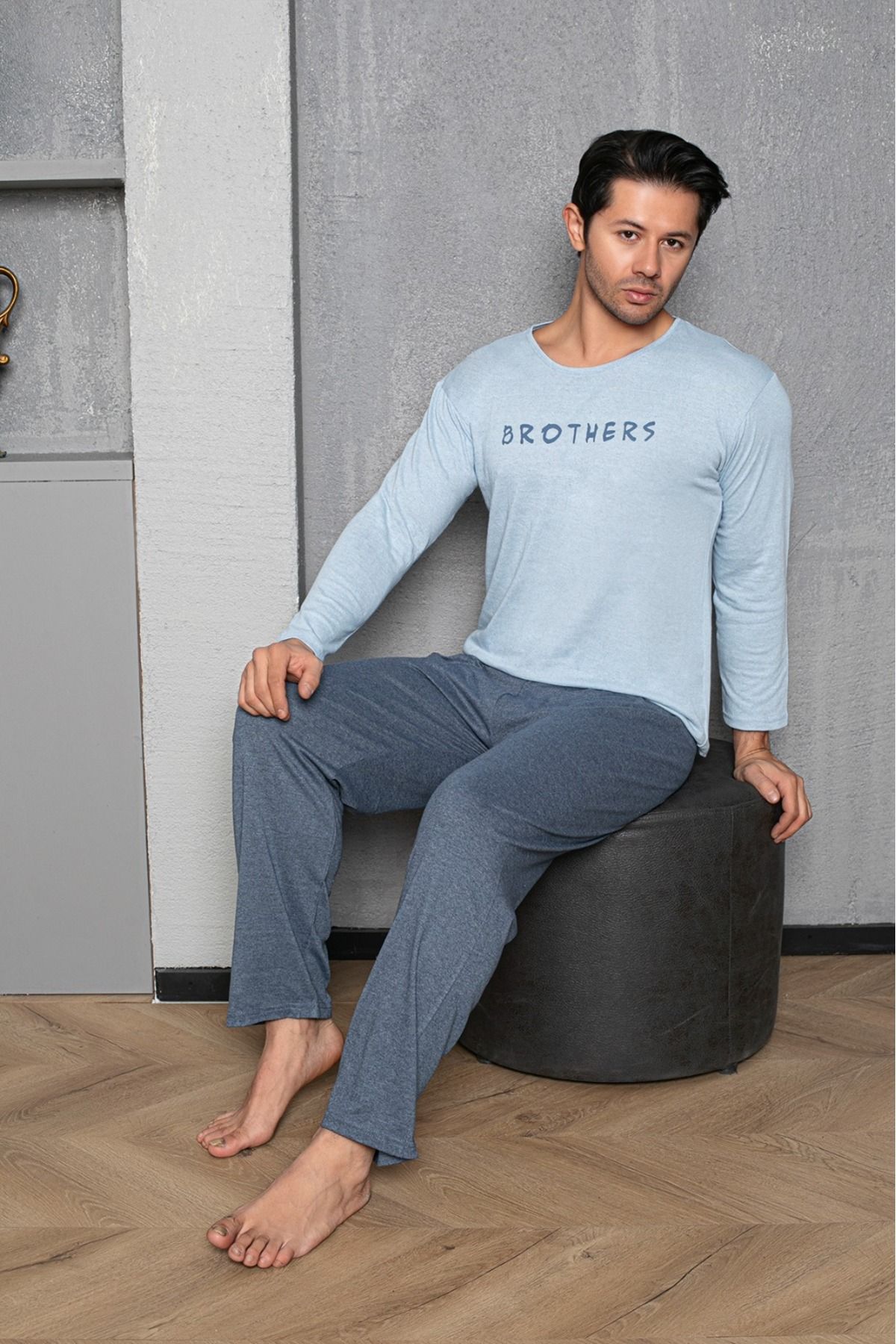 Erkek Coton Pamuk Uzun Kol Pijama Takımı Mevsimlik Ürün