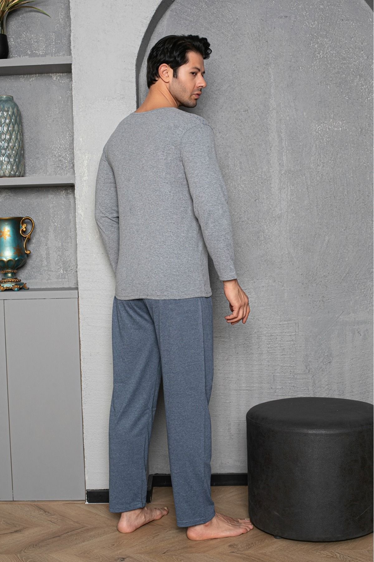 Erkek Coton Pamuk Uzun Kol Pijama Takımı Mevsimlik Ürün