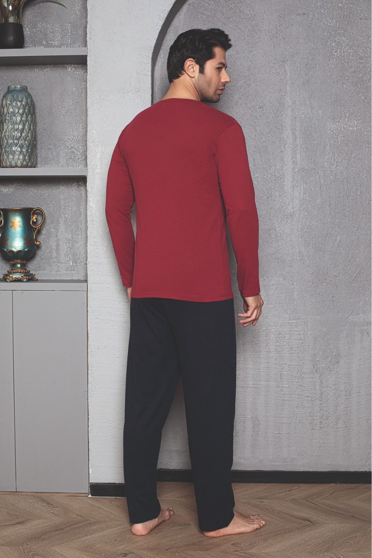 Erkek Coton Pamuk Uzun Kol Pijama Takımı Mevsimlik Ürün