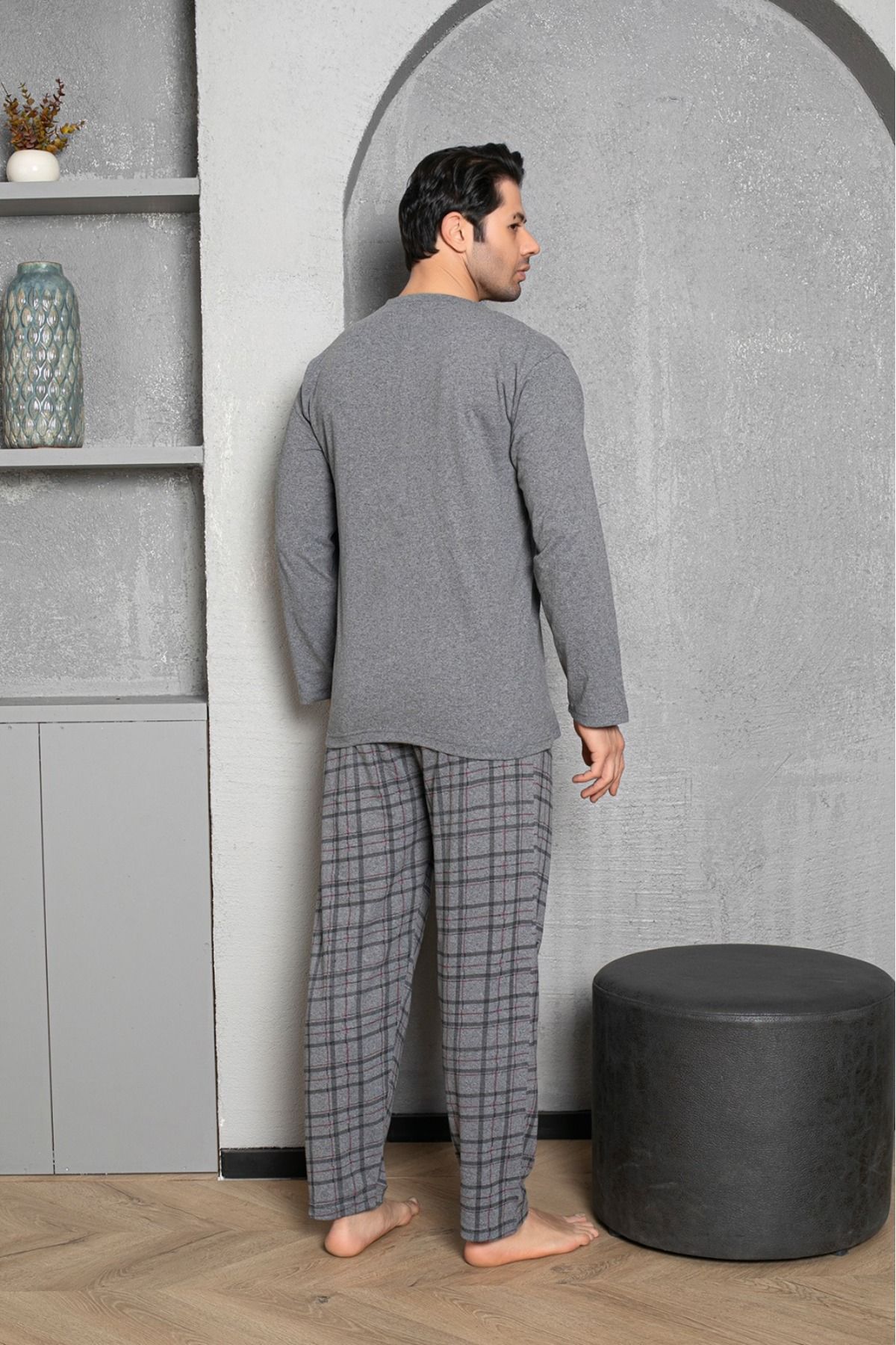 Erkek Coton Pamuk Uzun Kol Pijama Takımı Mevsimlik Ürün