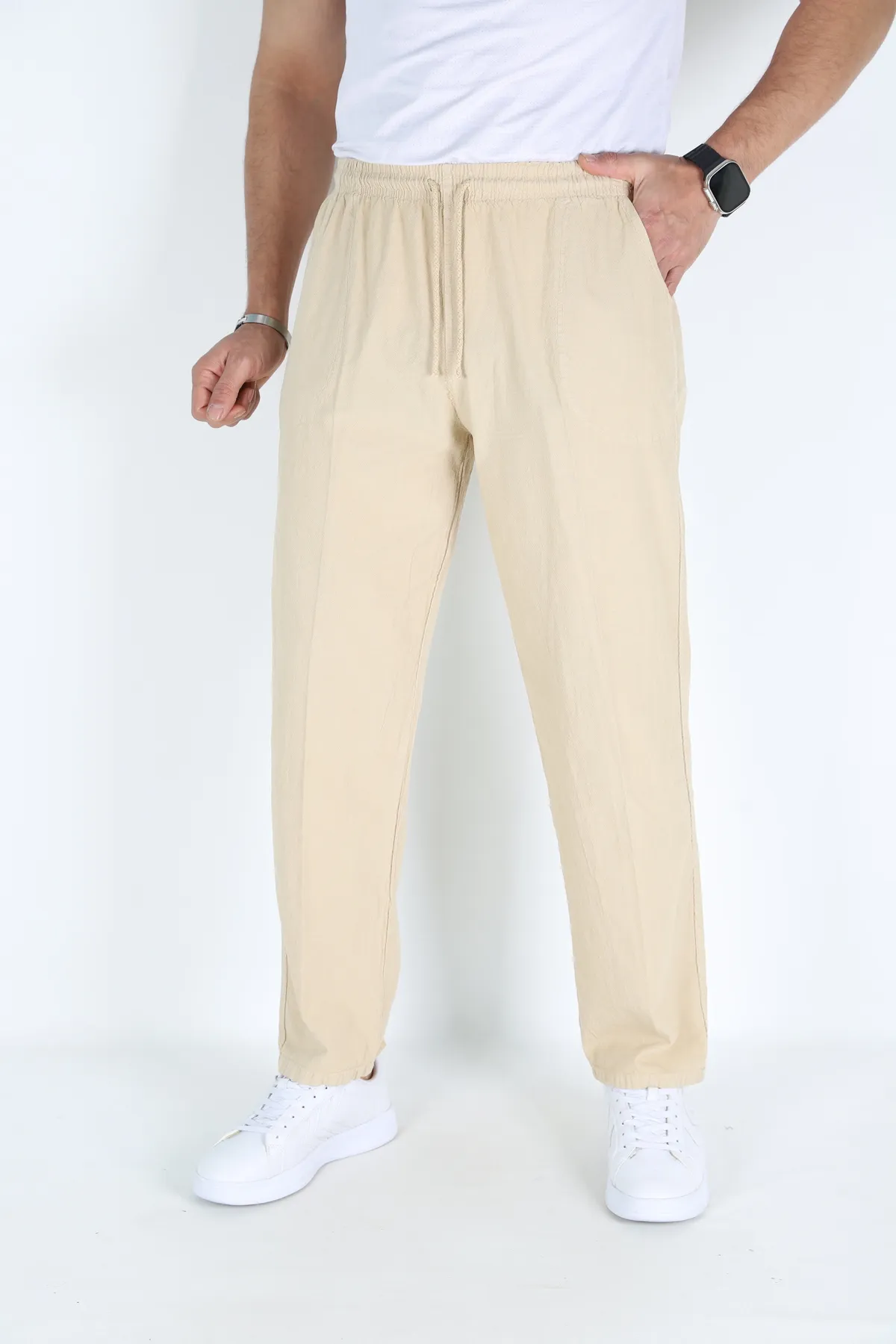 Erkek Hambez Lastikli Rahat Kalıp Pamuk Eşofman Alt Pantalon BEJ-L Erkek Hambez Lastikli Rahat Kalıp Pamuk Eşofman Alt Pantalon BEJ-L