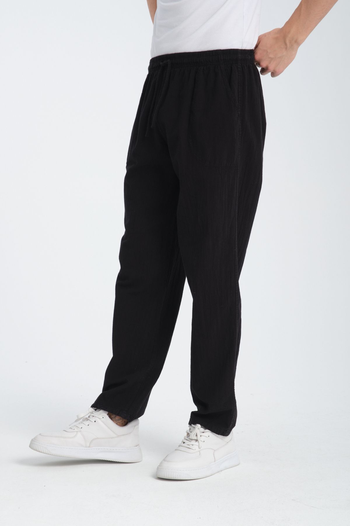 Erkek Hambez Lastikli Rahat Kalıp Pamuk Siyah Eşofman Alt Pantalon Erkek Hambez Lastikli Rahat Kalıp Pamuk Siyah Eşofman Alt Pantalon