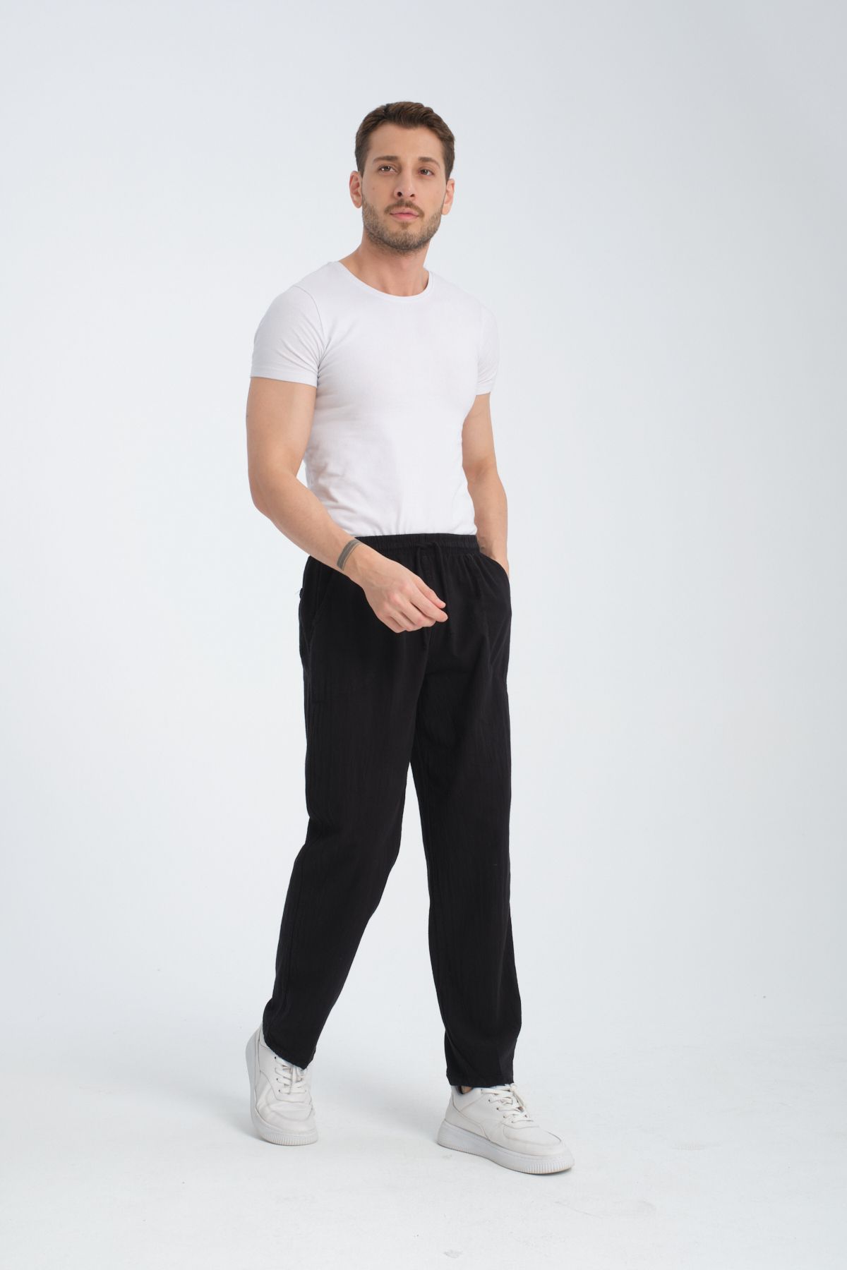 Erkek Hambez Lastikli Rahat Kalıp Pamuk Siyah Eşofman Alt Pantalon