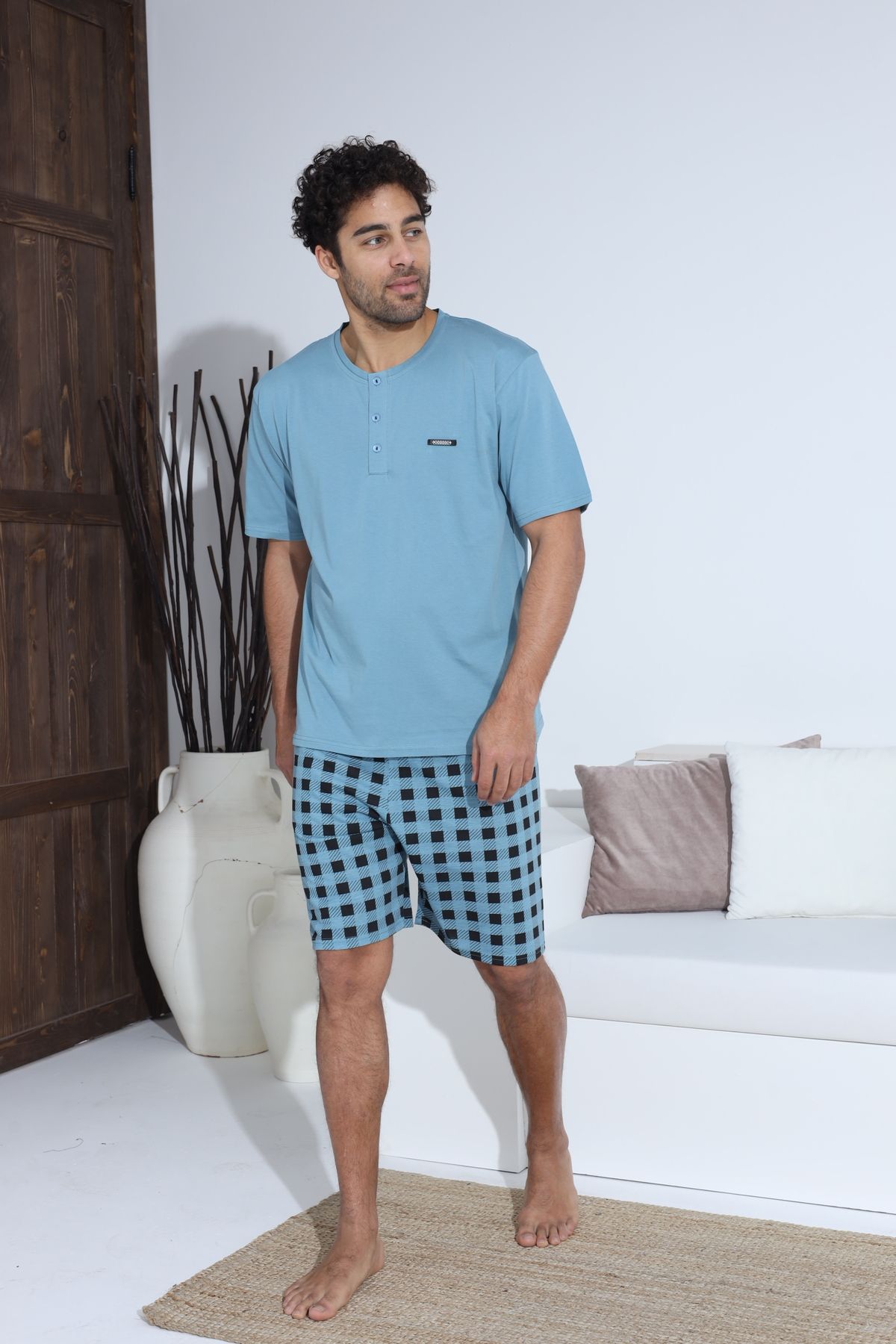 Erkek Kısa Kol Şortlu Penye Süprem Pijama Takımı