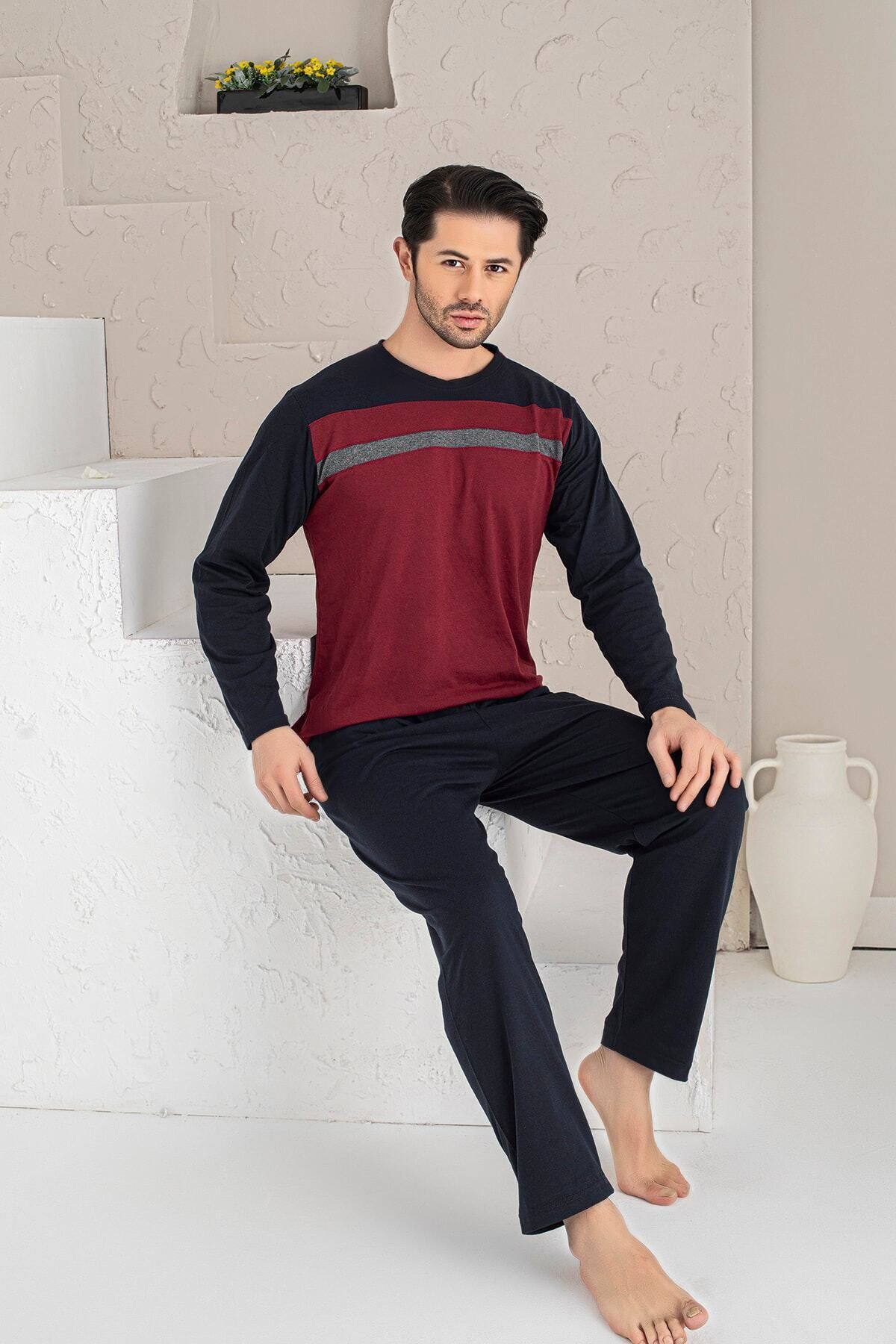 Erkek Parçalı Uzun Kollu Penye Kumaş Mevsimlik Pijama Takımı