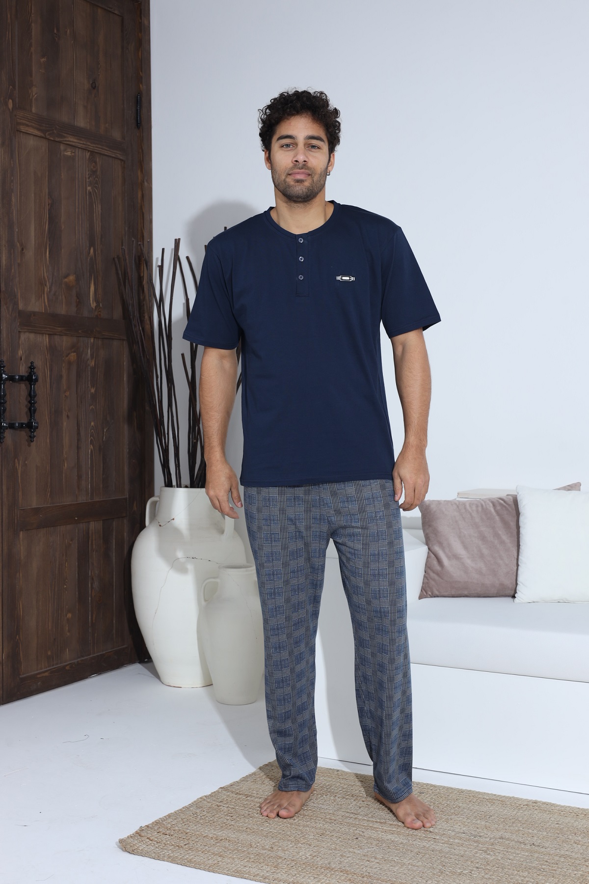 Erkek Penye Süprem Kısa Kol Yazlık Erkek Pijama Takımı LACİVERT-2XL
