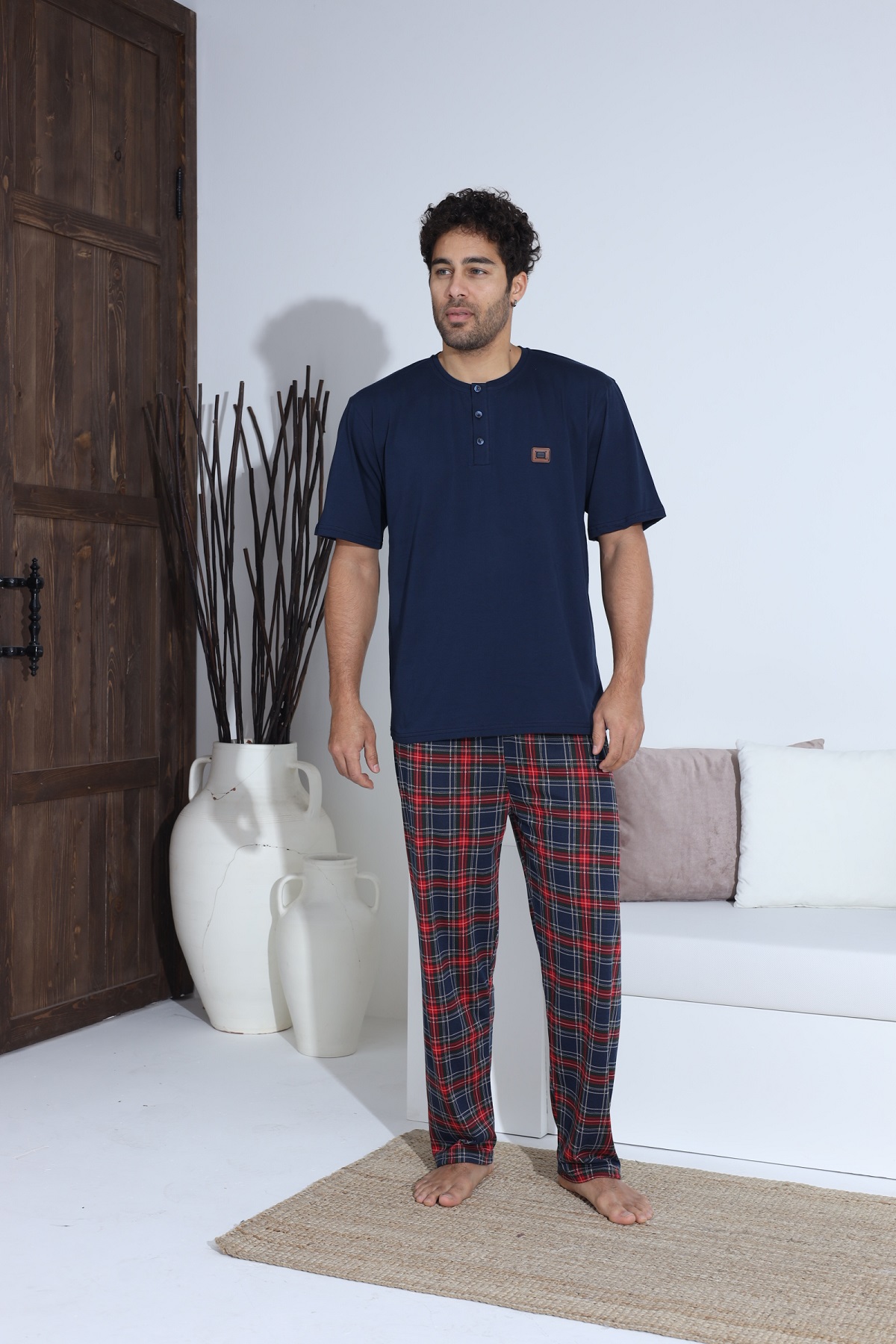 Erkek Penye Süprem Kısa Kol Yazlık Erkek Pijama Takımı LACİVERT-L