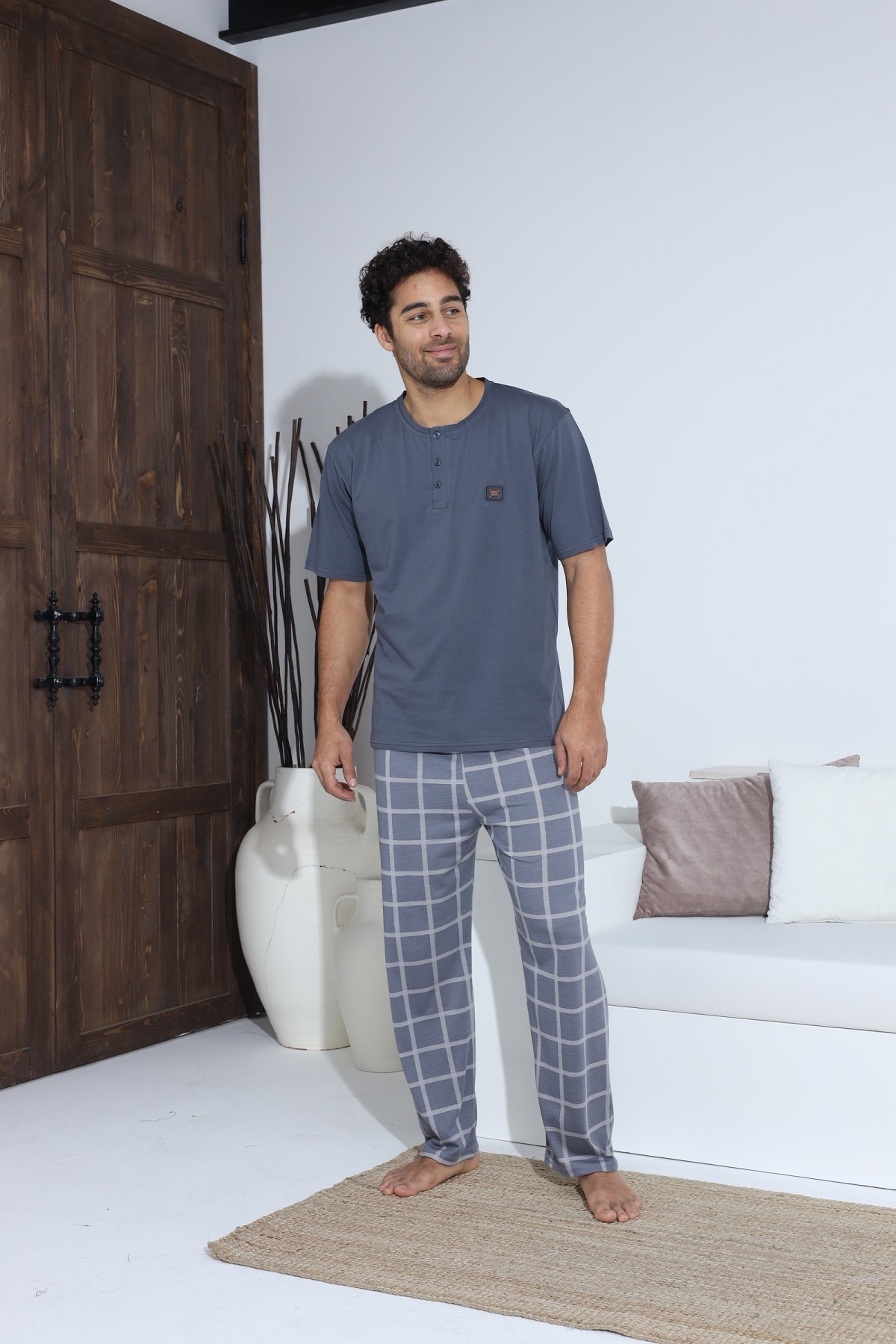 Erkek Penye Süprem Kısa Kol Yazlık Erkek Pijama Takımı MAVİ-L