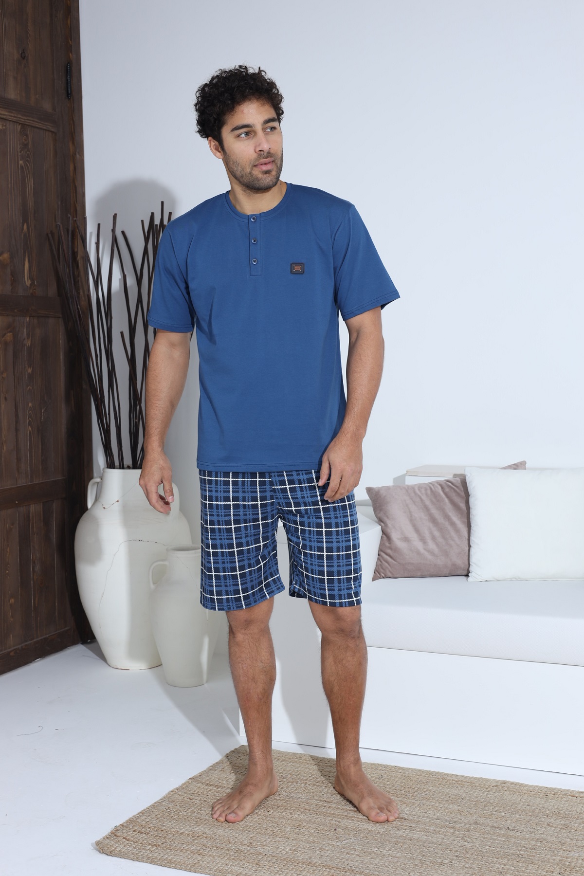 Erkek Penye Süprem Yarım Kol Şortlu Erkek Pijama Takımı 2XL