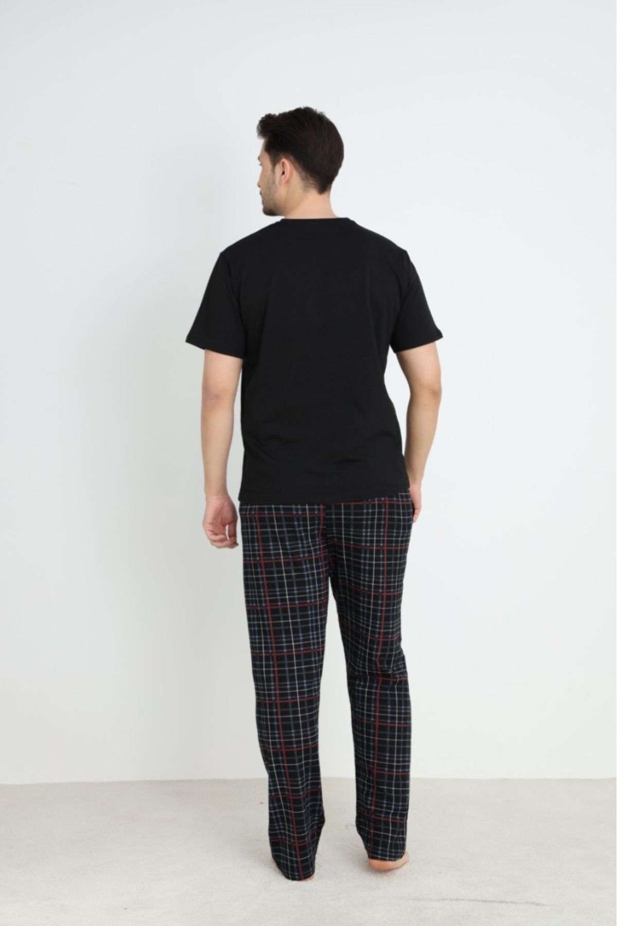 Erkek Sıfır Yaka Kısa Kol Cepli Yazlık Pijama Takımı %100 Pamuk