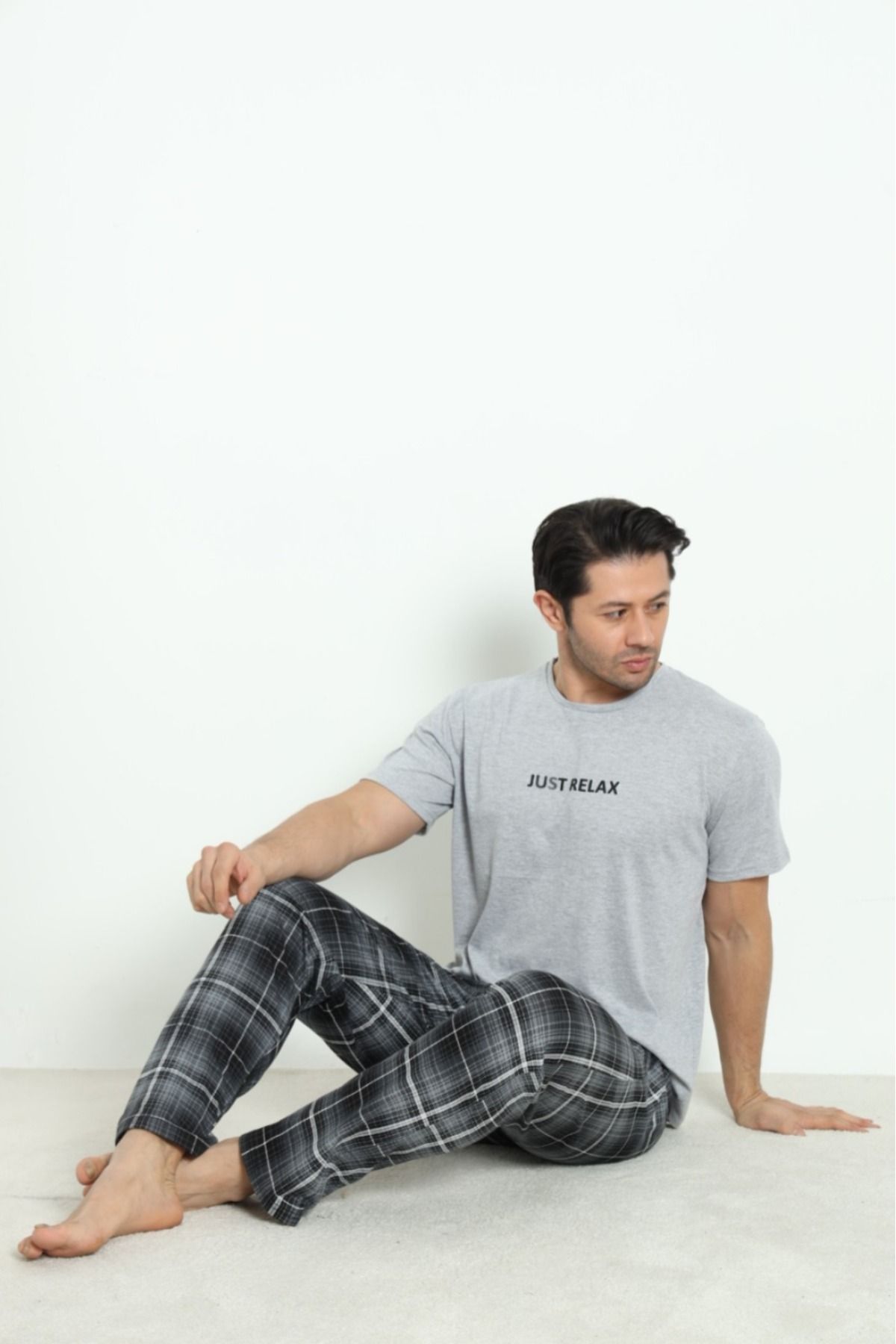 Erkek Sıfır Yaka Kısa Kol Cepli Yazlık Pijama Takımı %100 Pamuk