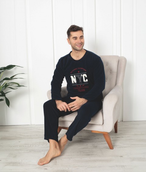 Erkek Sıfır Yaka Polar Pijama Eşofman Takımı SİYAH RENK-L