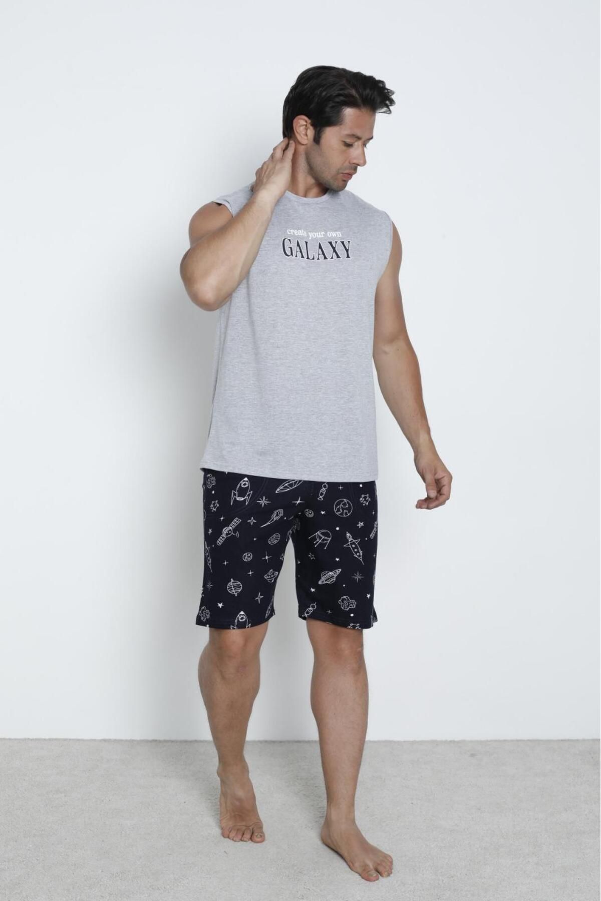 Erkek Şortlu Sıfır Kol Cepli Pijama Takımı %100 Pamuk YENİ SEZON