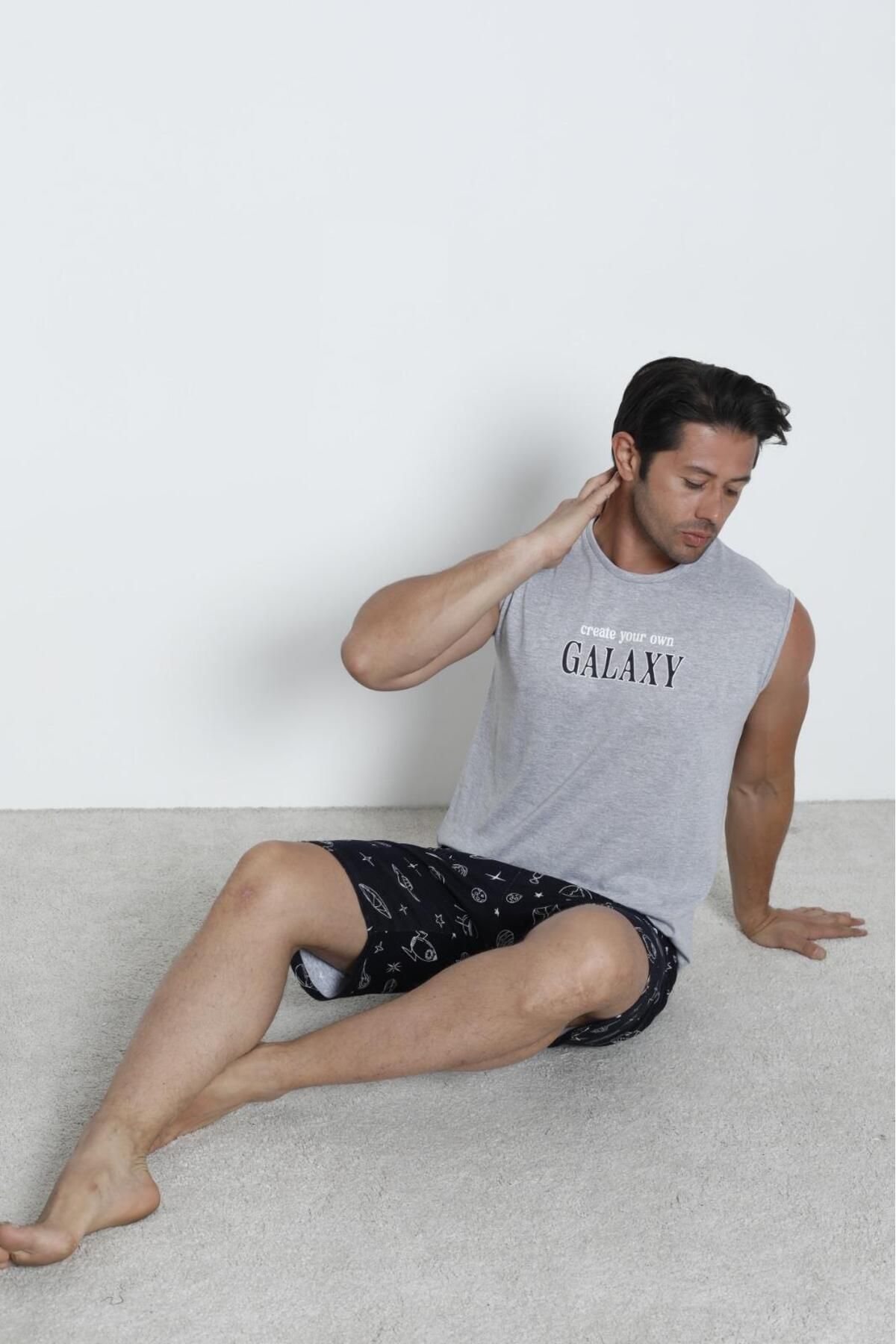 Erkek Şortlu Sıfır Kol Cepli Pijama Takımı %100 Pamuk YENİ SEZON