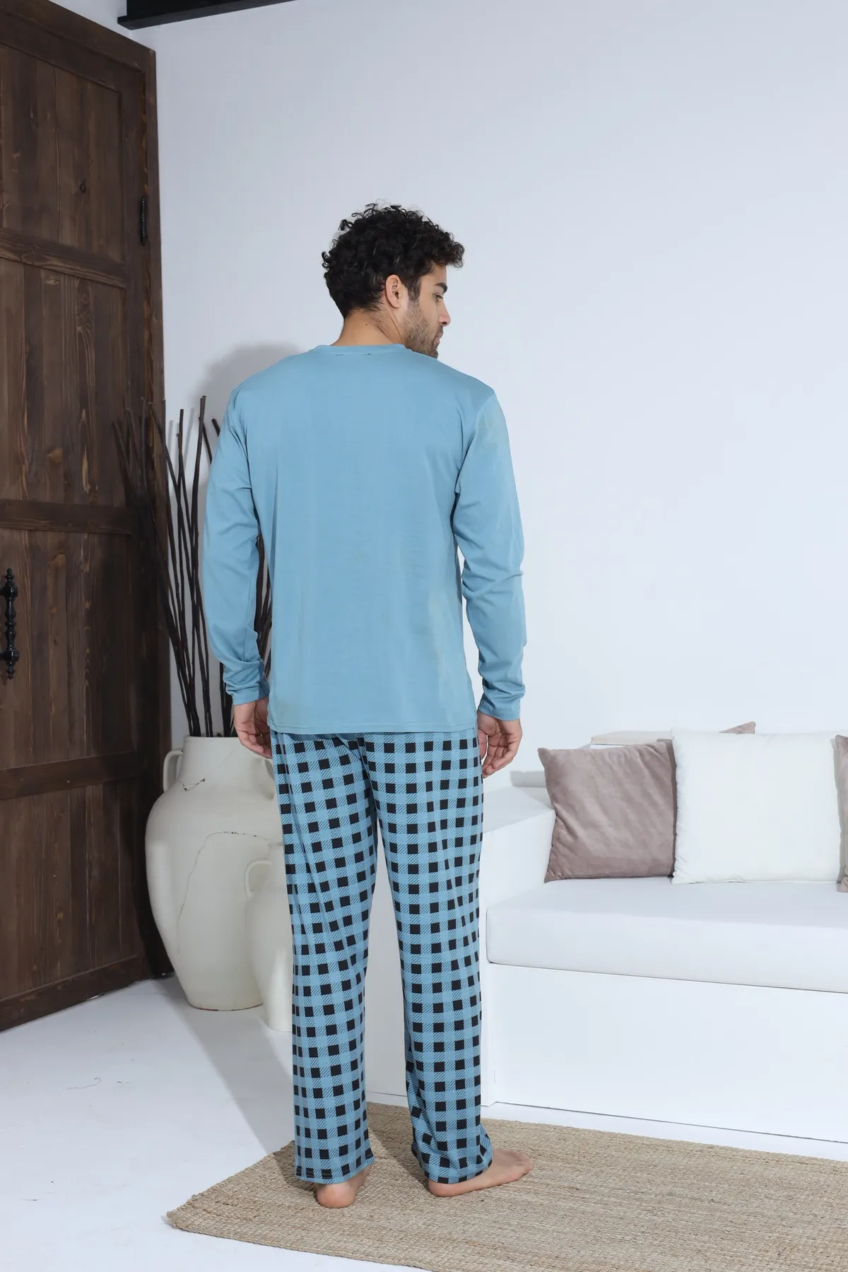 Erkek Uzun Kollu Penye Süprem Pijama Takımı Açık Mavi MAVİ-2XL