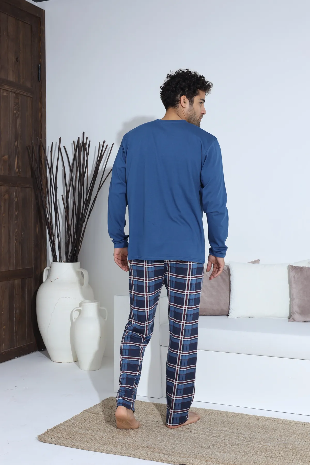 Erkek Uzun Kollu Penye Süprem Pijama Takımı İndigo Mavi İNDİGO-XL