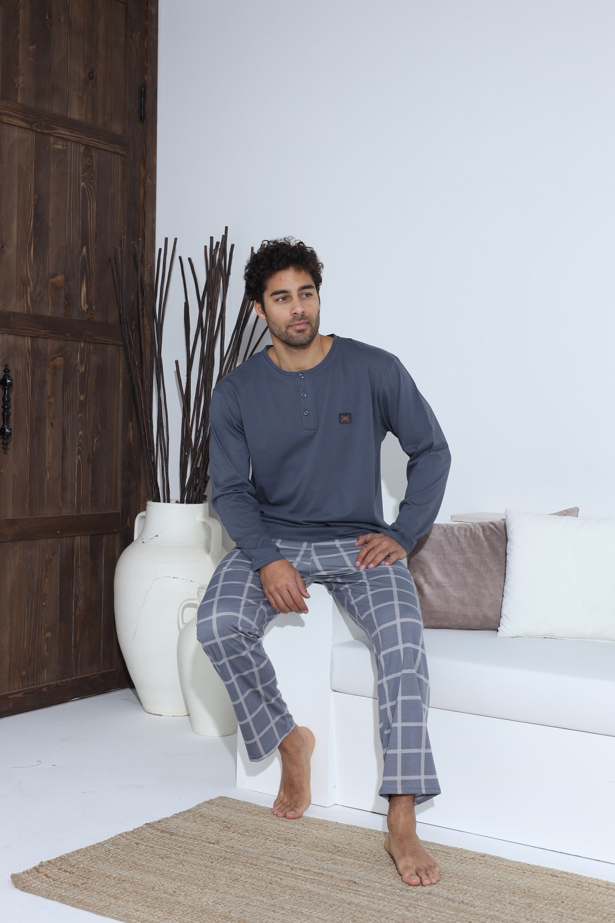 Erkek Uzun Kollu Penye Süprem Pijama Takımı İndigo Mavi MAVİ-XL