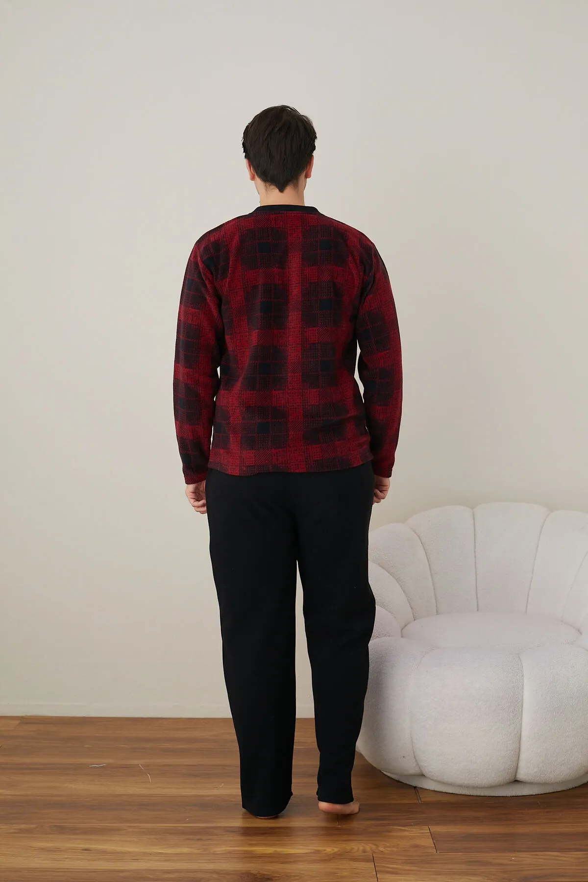 Erkek Uzun Kollu Polar Kışlık Sıcak Tutan Pijama Takımı