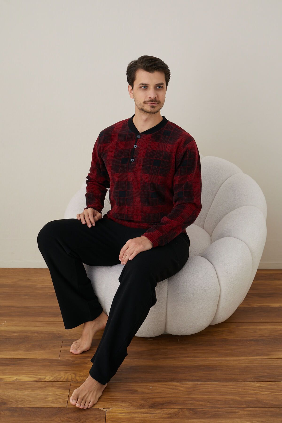Erkek Uzun Kollu Polar Kışlık Sıcak Tutan Pijama Takımı YENİ SEZON