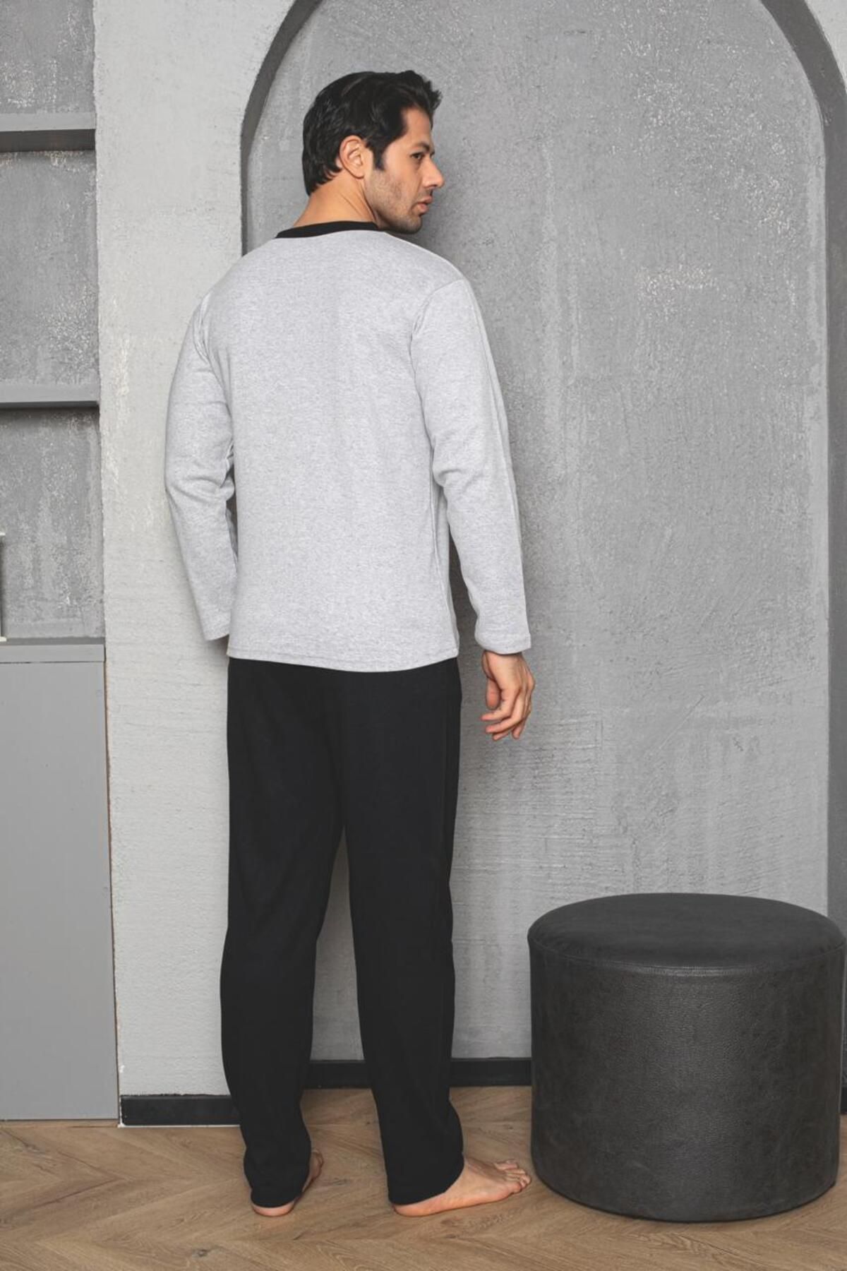 Erkek Yakası Düğmeli İnterlok Pijama Takımı YENİ SEZON