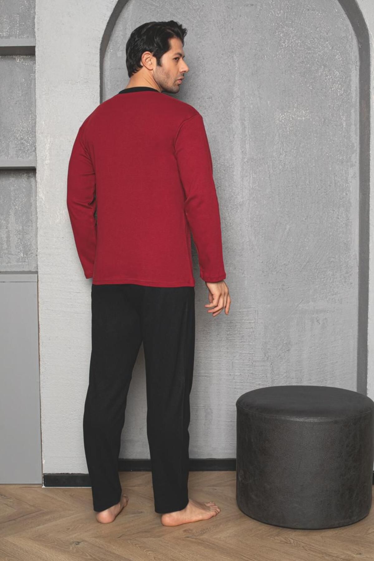 Erkek Yakası Düğmeli İnterlok Pijama Takımı YENİ SEZON