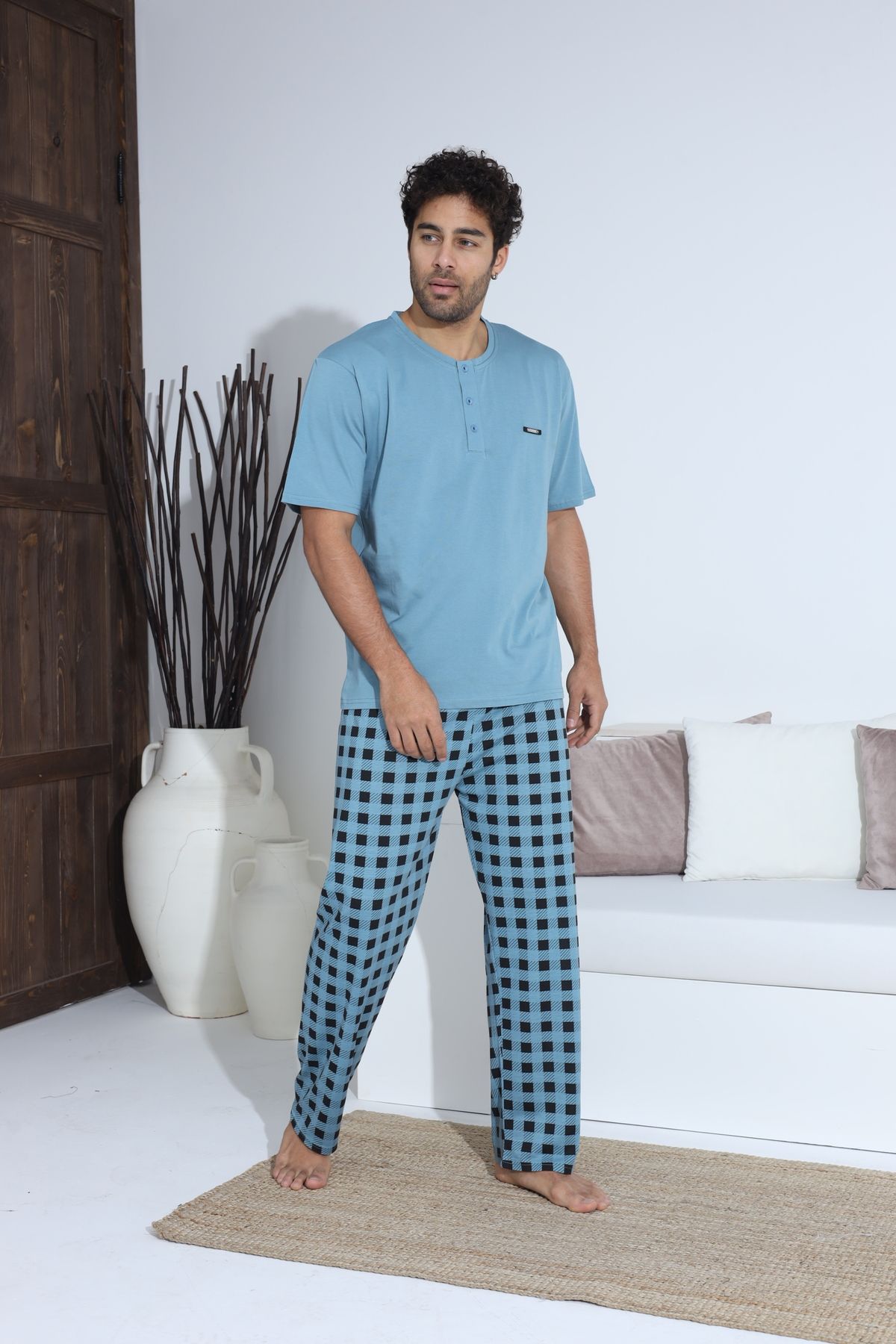 Erkek Yazlık Kısa Kol Penye Süprem Pijama Takımı