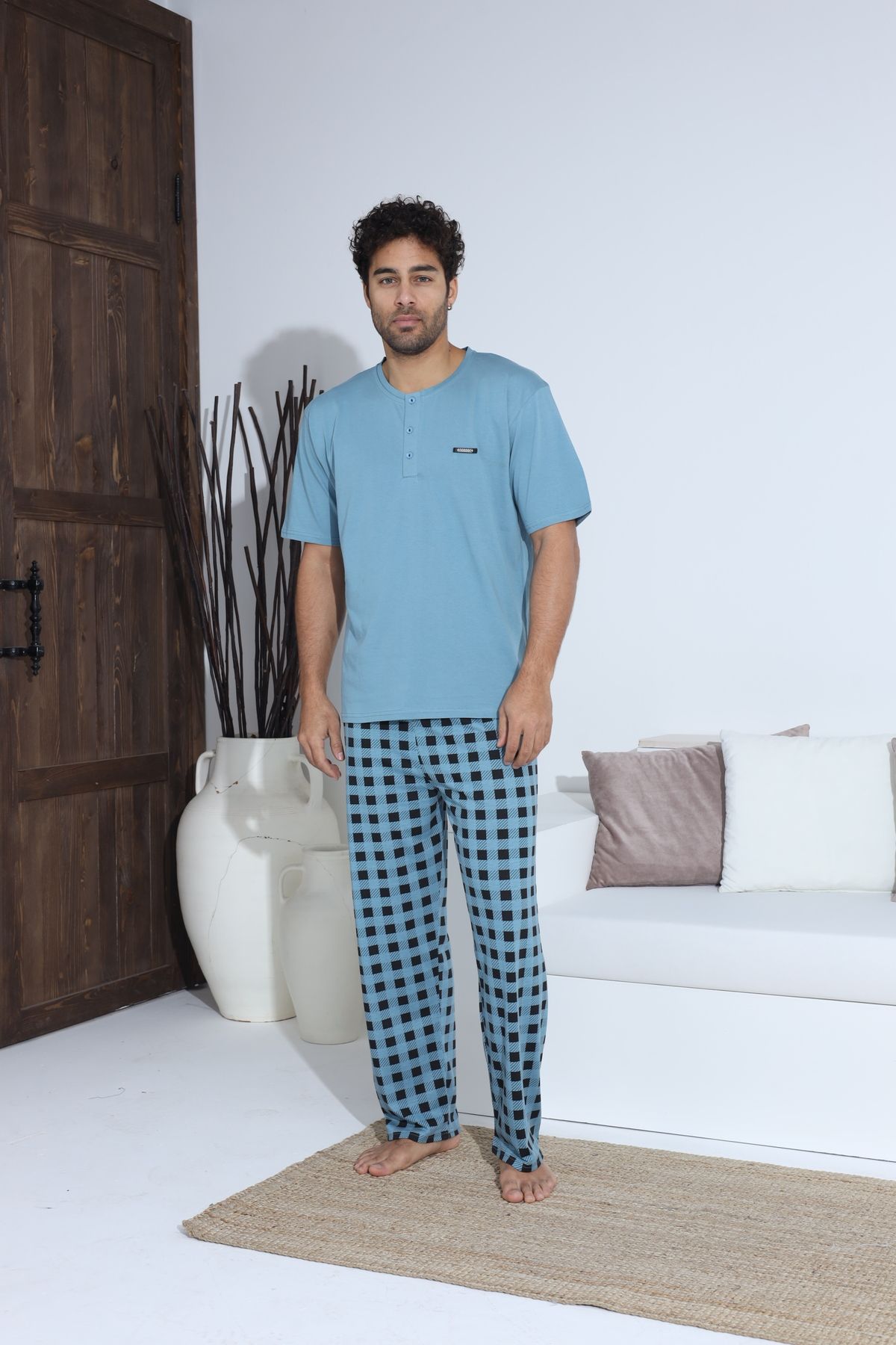 Erkek Yazlık Kısa Kol Penye Süprem Pijama Takımı