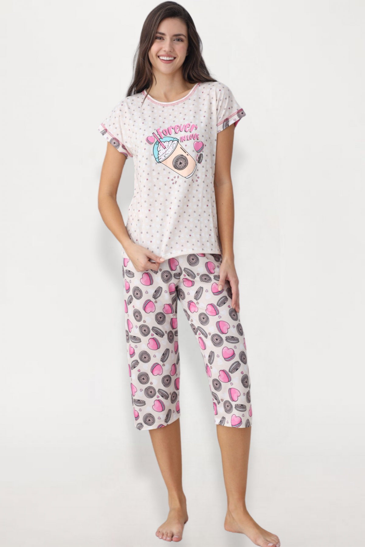 Kadın Kısa Kol Yazlık Bermuda Pijama Takımı Model 2-XL