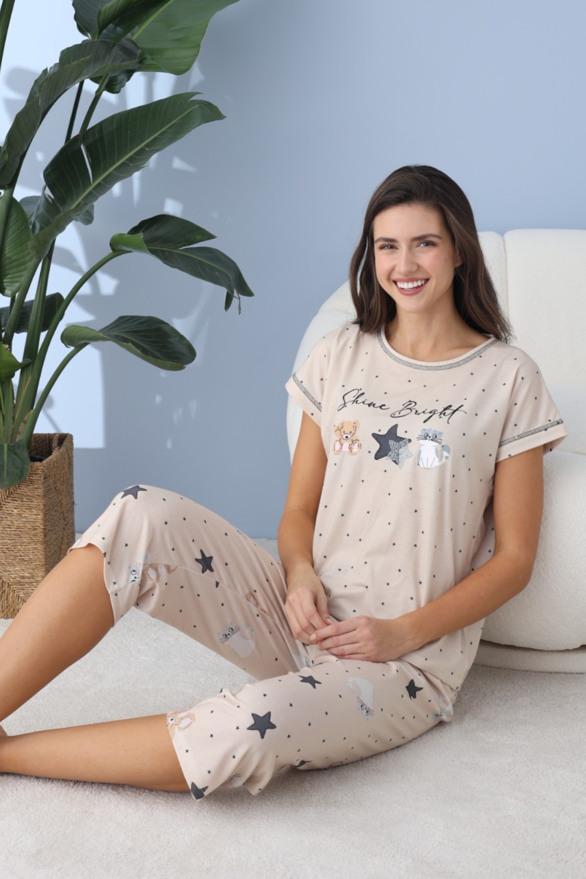 Kadın Kısa Kol Yazlık Bermuda Pijama Takımı Model 3-XL