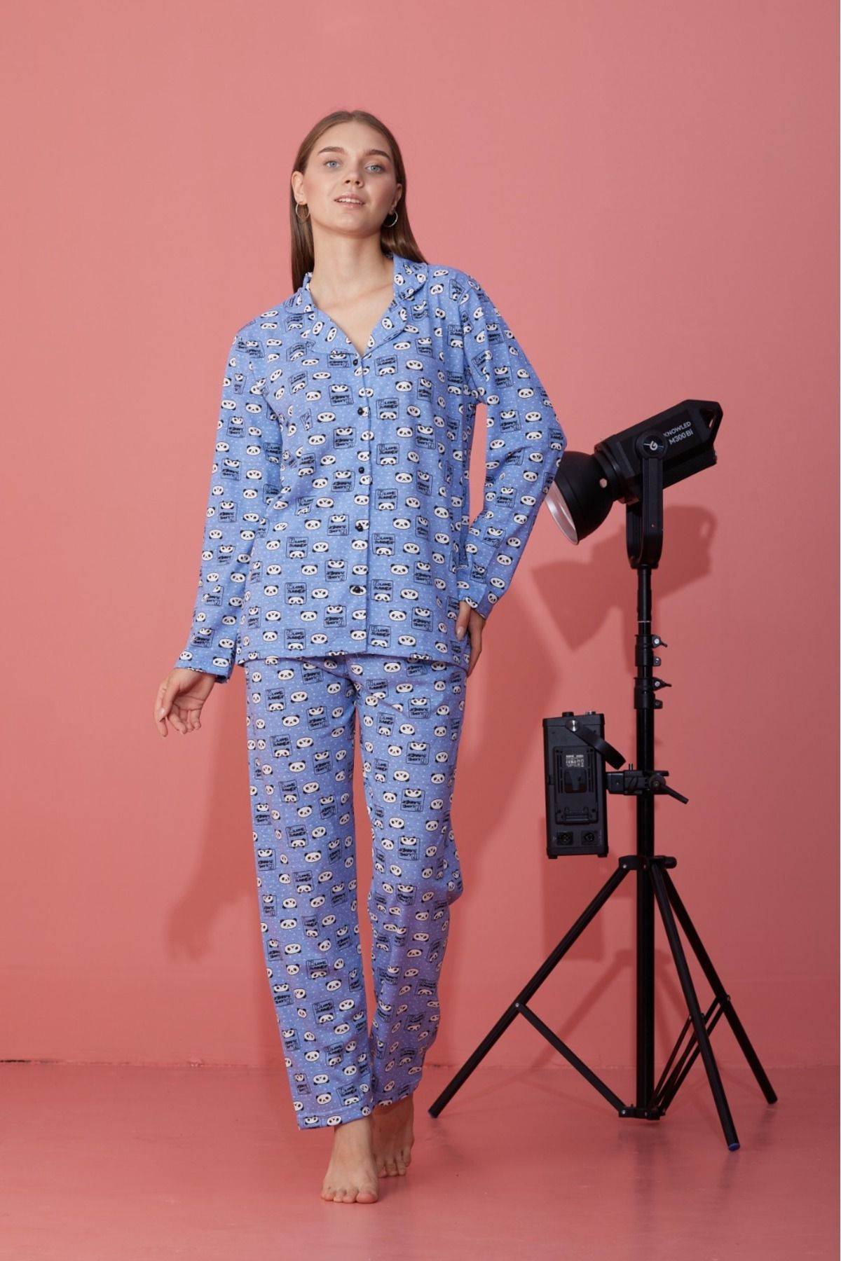 Kadın Mevsimlik Pamuklu Penye Pijama Takımı Önden Düğmeli