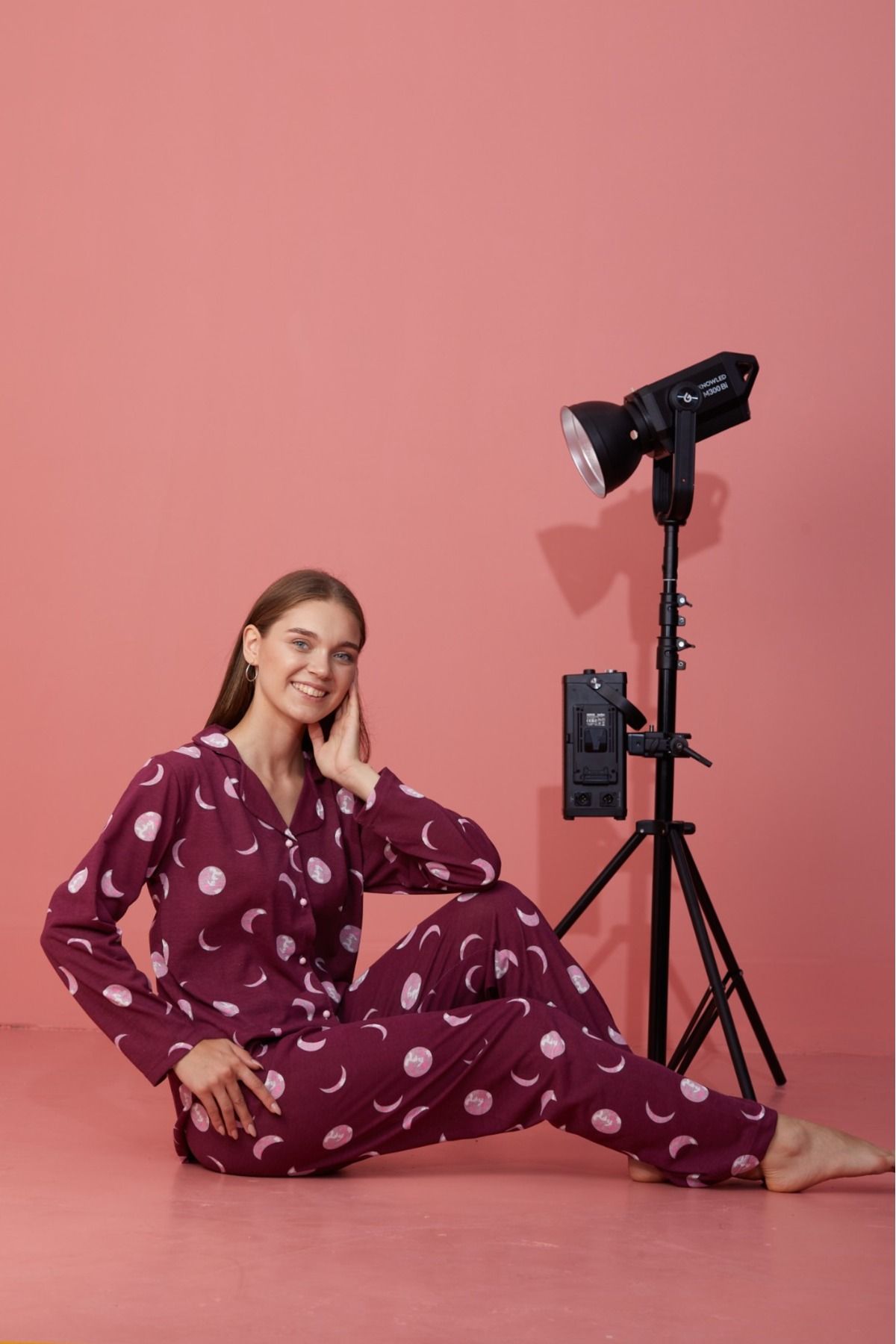 Kadın Mevsimlik Pamuklu Penye Pijama Takımı Önden Düğmeli