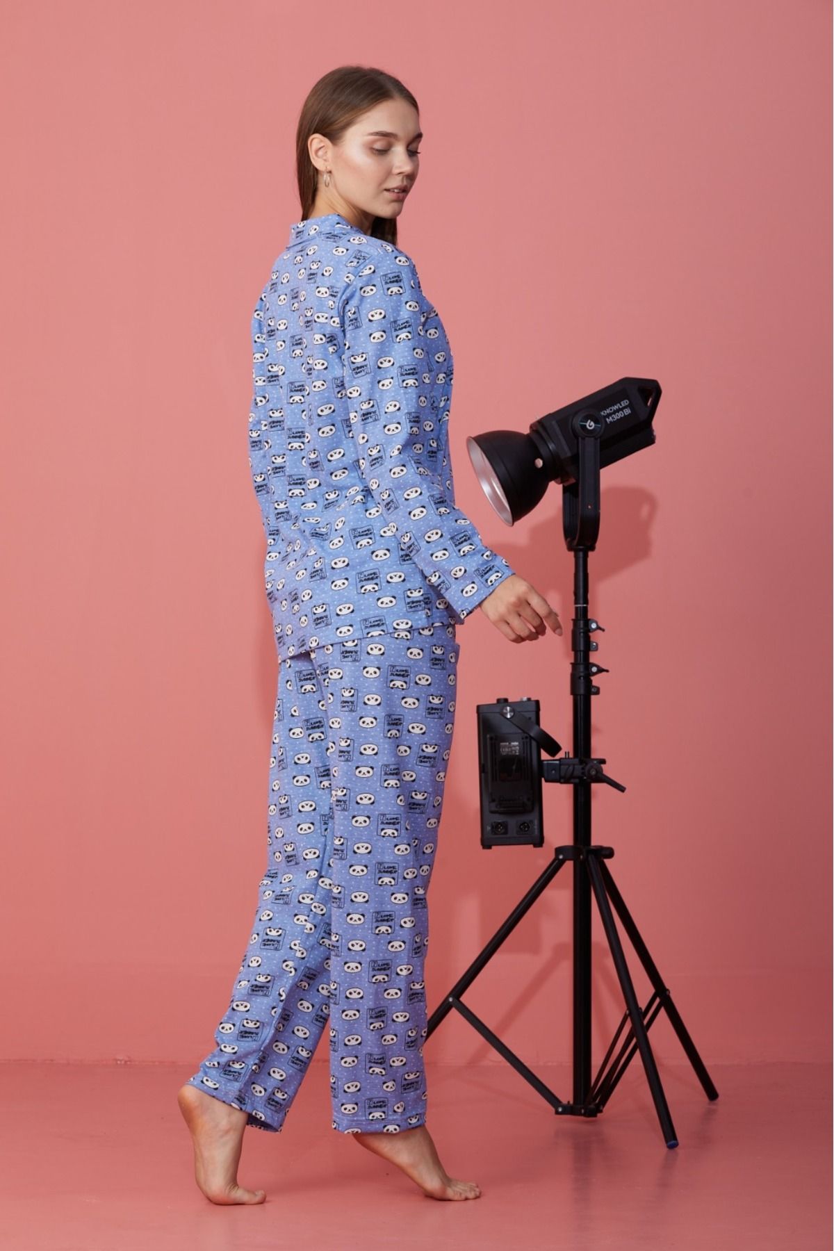 Kadın Mevsimlik Pamuklu Penye Pijama Takımı Önden Düğmeli