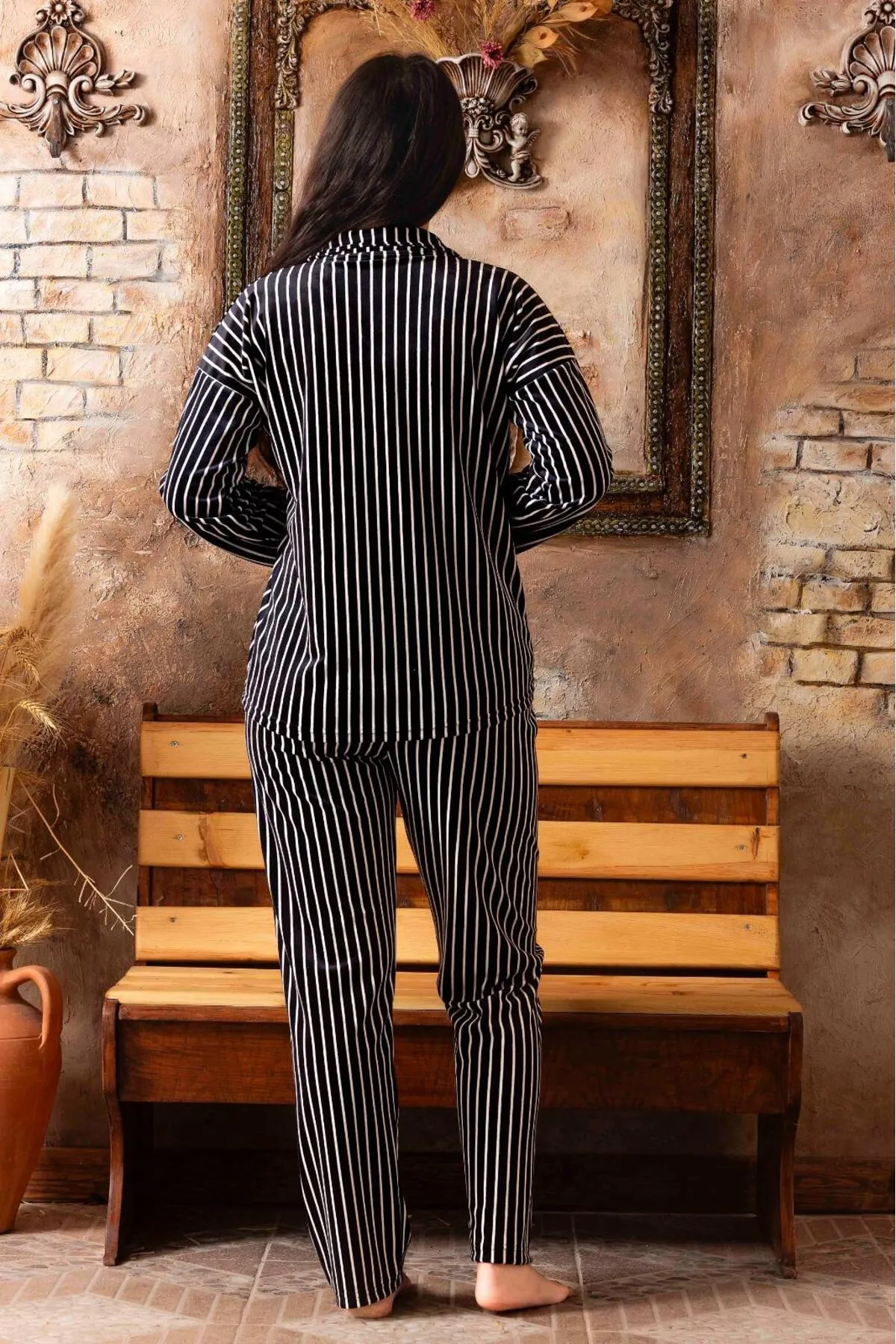 Kadın Kadife Önden Düğmeli Pijama Takımı YENİ SEZON