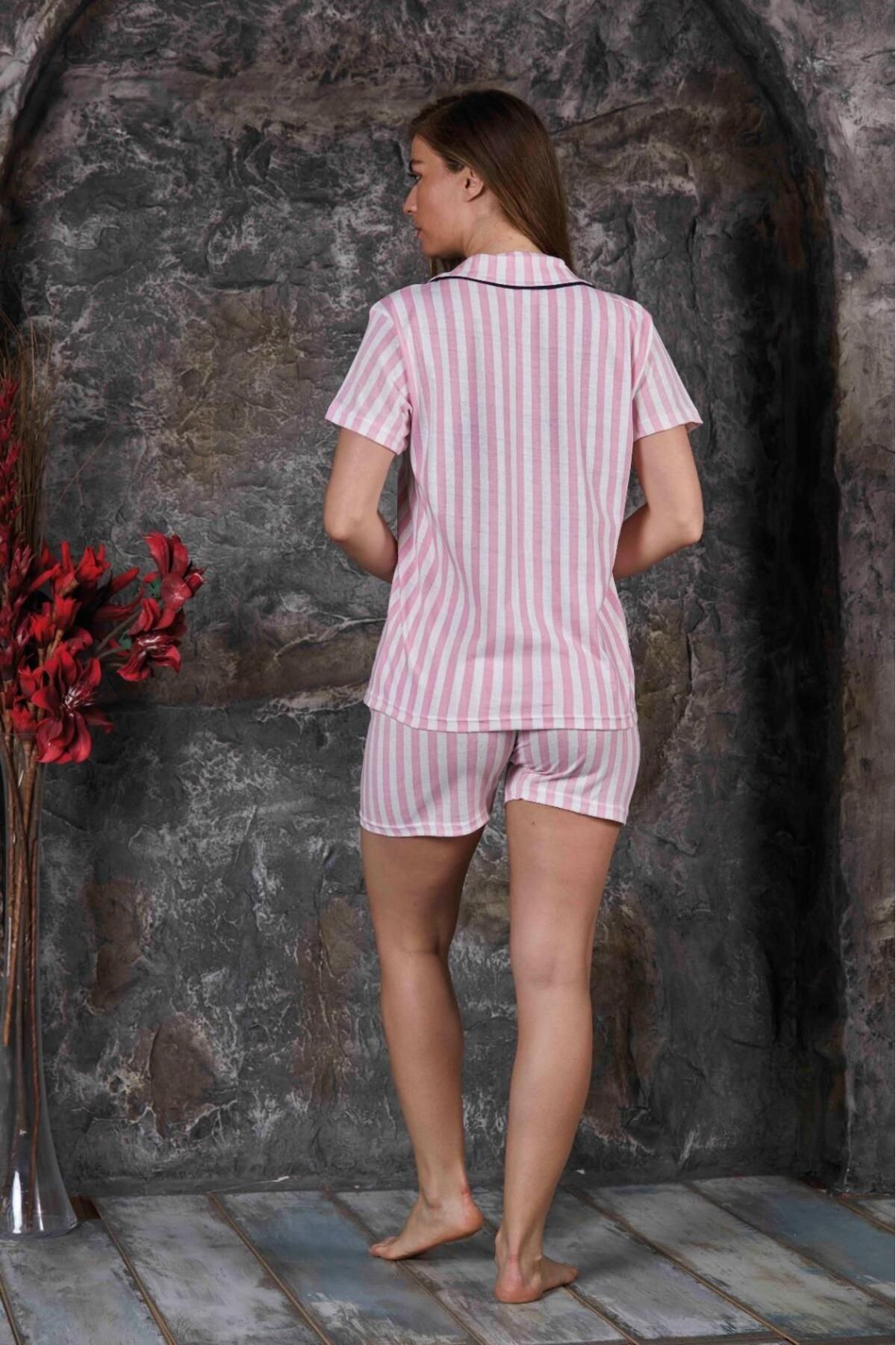 Kadın Önden Düğmeli Kollu Yazlık Gömlek Model Pijama Takımı Yeni Sezon