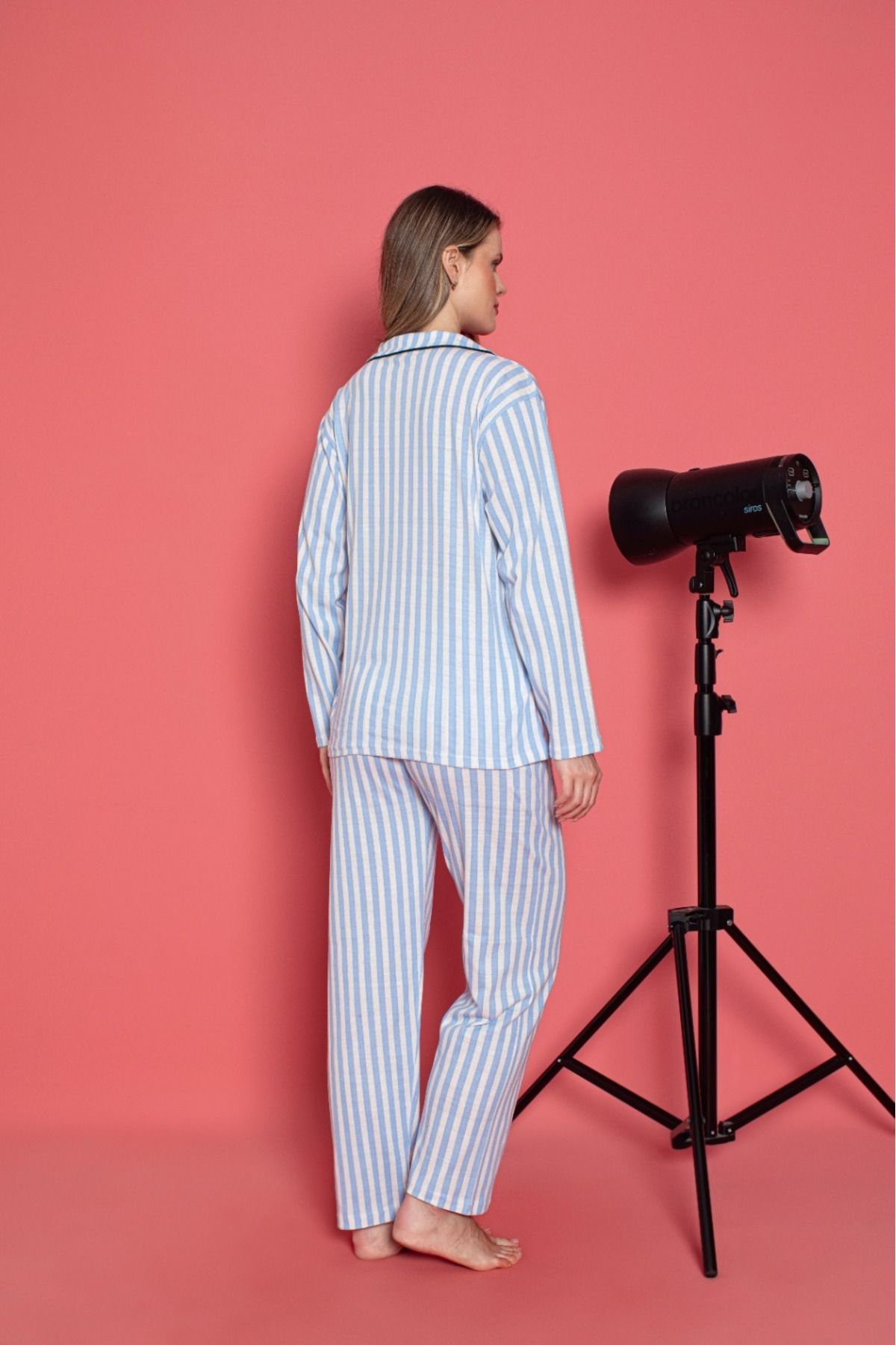 Kadın Önden Düğmeli Kollu Yazlık Gömlek Model Pijama Takımı Yeni Sezon