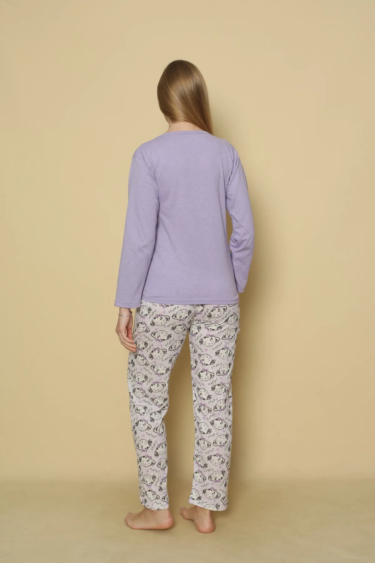 Kadın Penye Sıfır Yaka Uzun Kol Pijama Takımı Kadın Penye Sıfır Yaka Uzun Kol Pijama Takımı