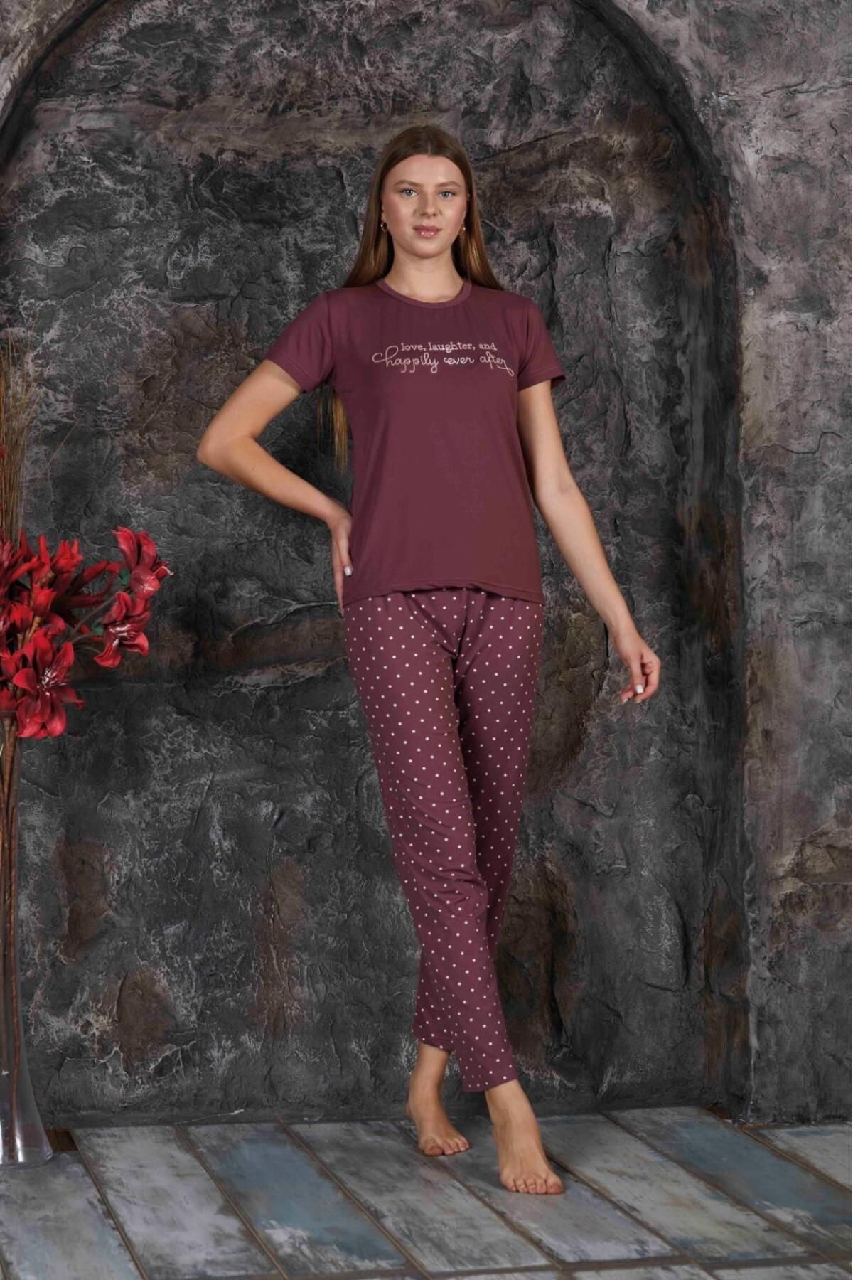 Kadın Sıfır Yaka Yazlık Kısa Kol  Pijama Takımı YENİ SEZON