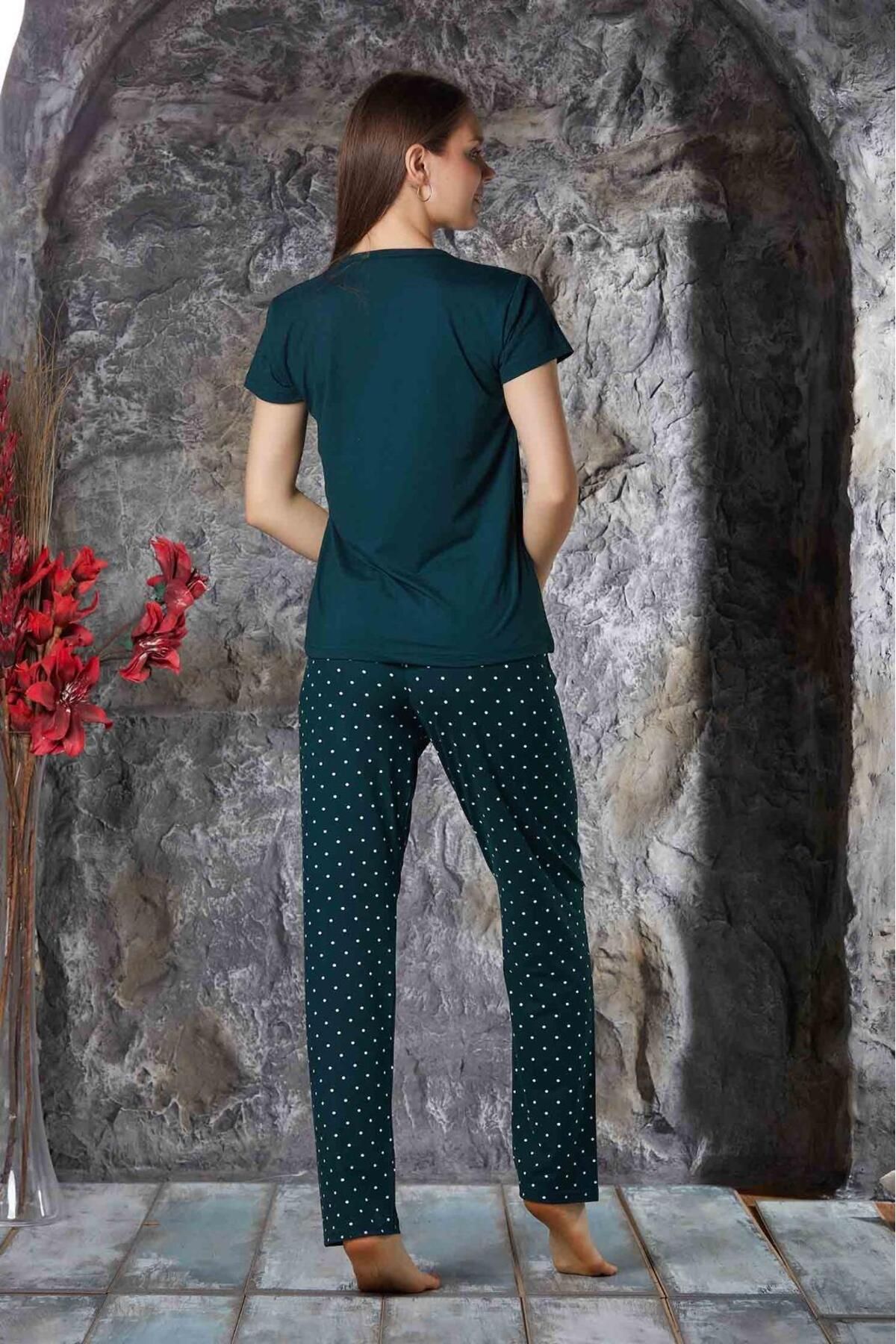 Kadın Sıfır Yaka Yazlık Kısa Kol  Pijama Takımı YENİ SEZON