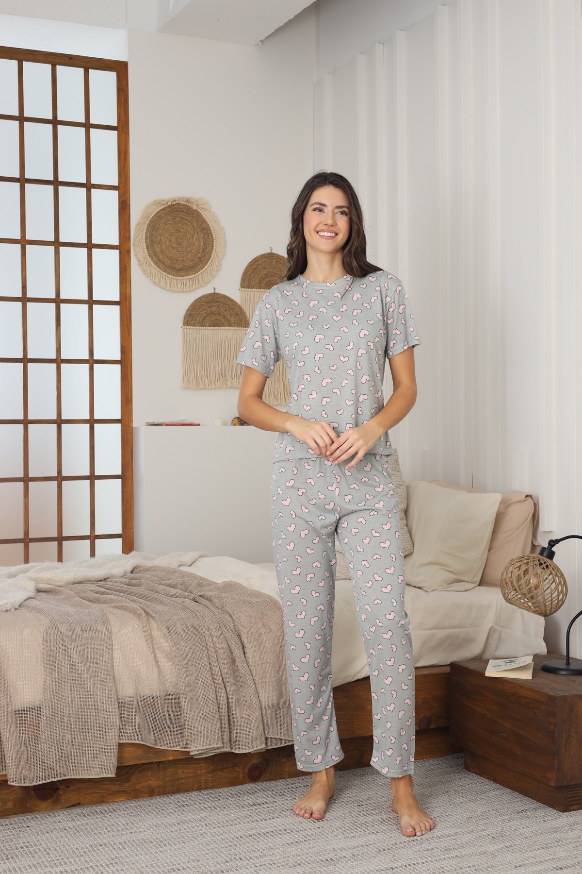 Kadın Yazlık Kısa Kol Penye Süprem Kumaş Pijama Takımı