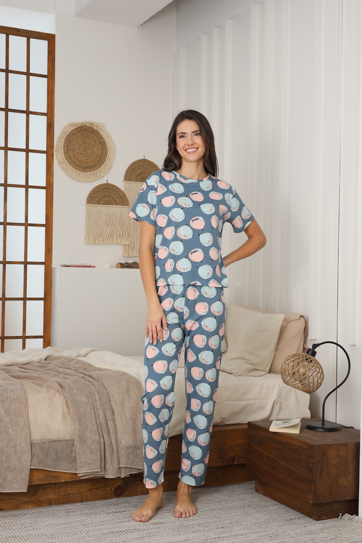 Kadın Yazlık Kısa Kol Penye Süprem Kumaş Pijama Takımı