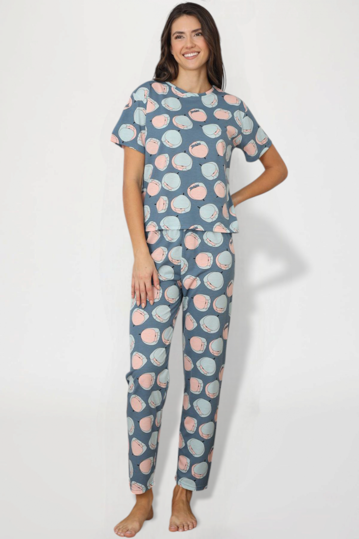 Kadın Yazlık Kısa Kol Penye Süprem Kumaş Pijama Takımı MAVİ-XL
