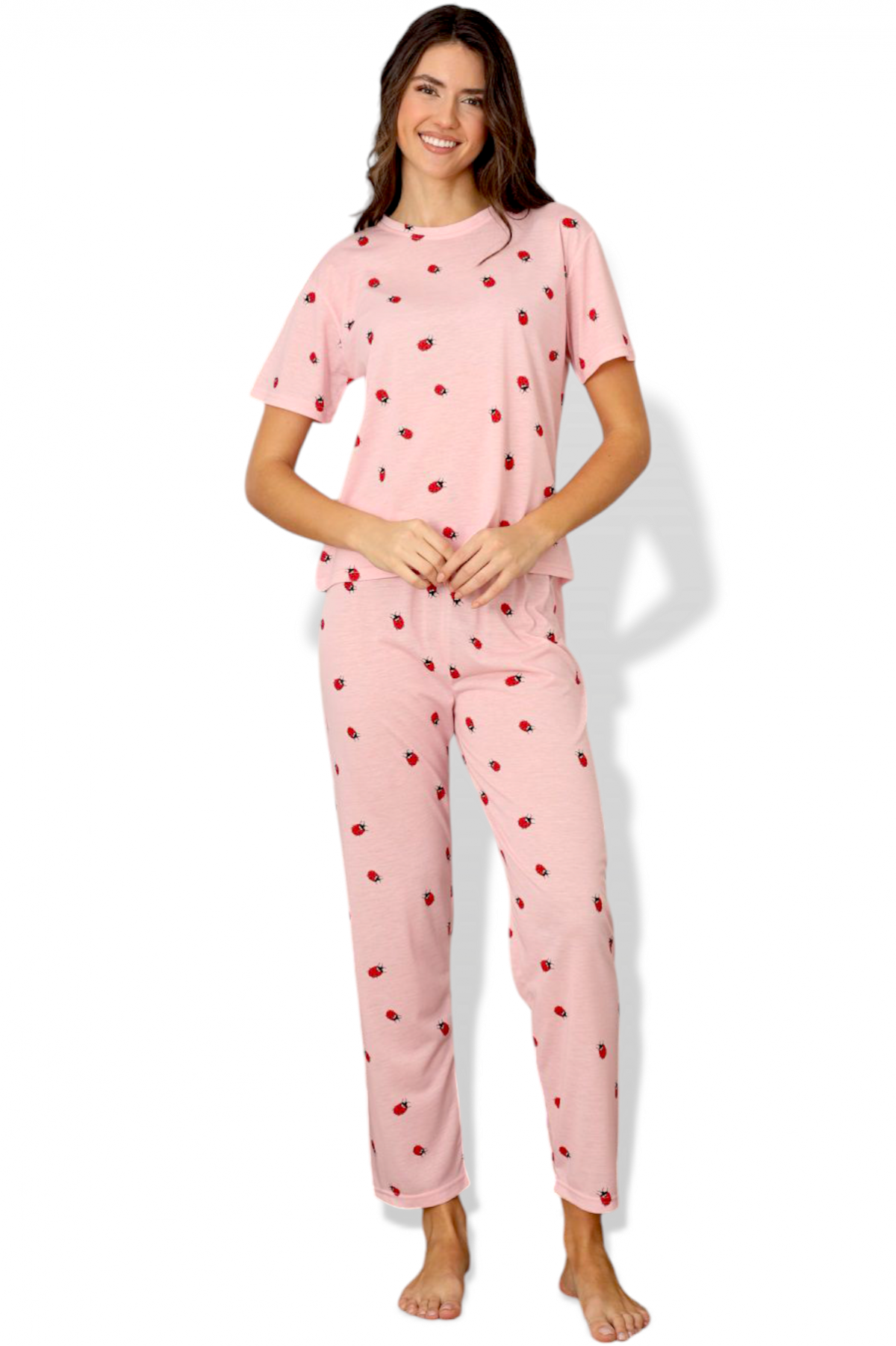 Kadın Yazlık Kısa Kol Penye Süprem Kumaş Pijama Takımı PEMBE-XL