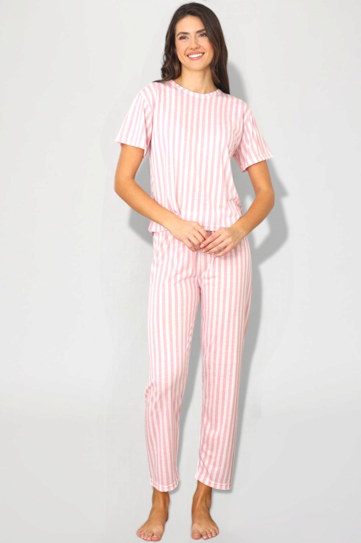 Kadın Yazlık Kısa Kol Penye Süprem Kumaş Pijama Takımı PEMBE-XL