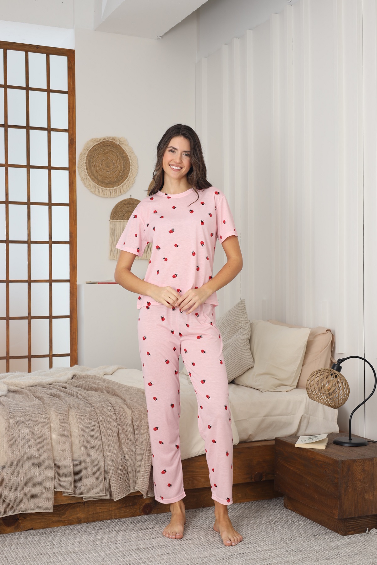Kadın Yazlık Kısa Kol Penye Süprem Kumaş Pijama Takımı PEMBE-XL