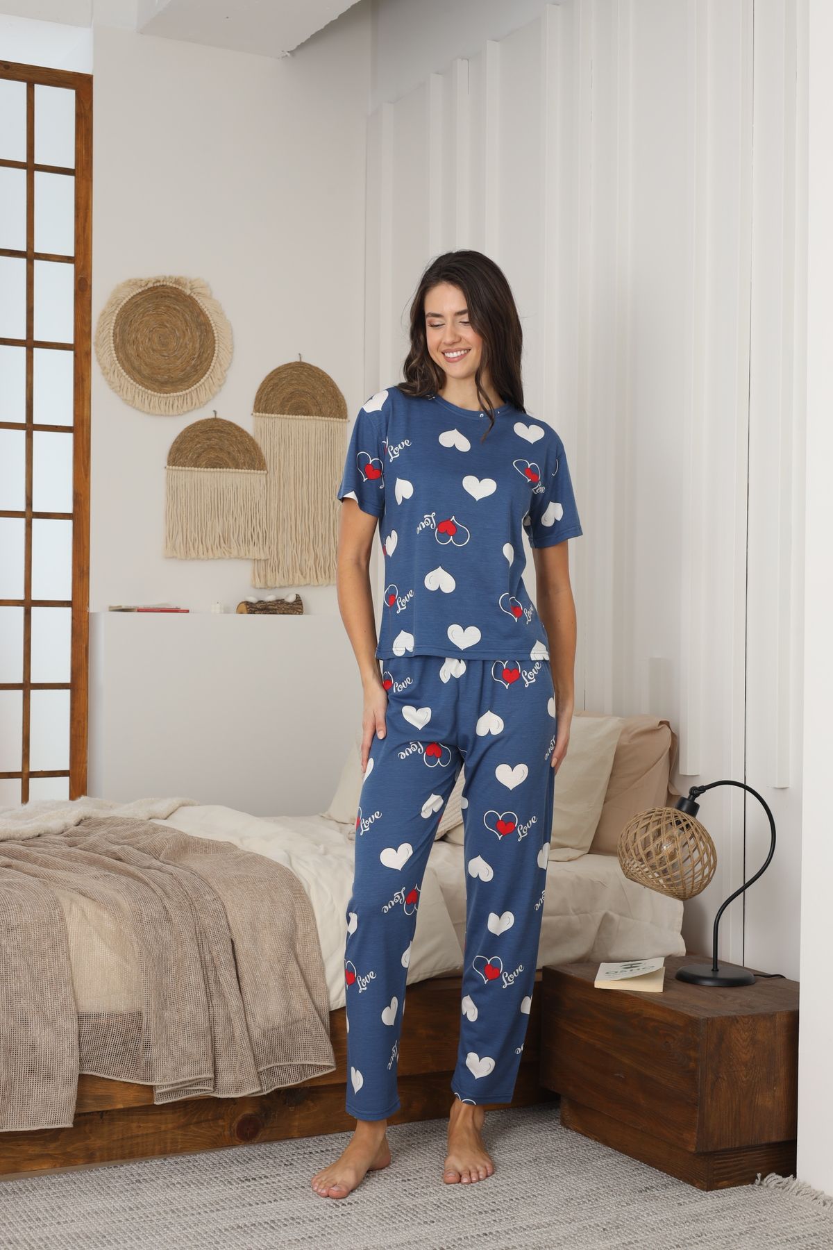 Kadın Yazlık Kısa Kol Penye Süprem Kumaş Pijama Takımı