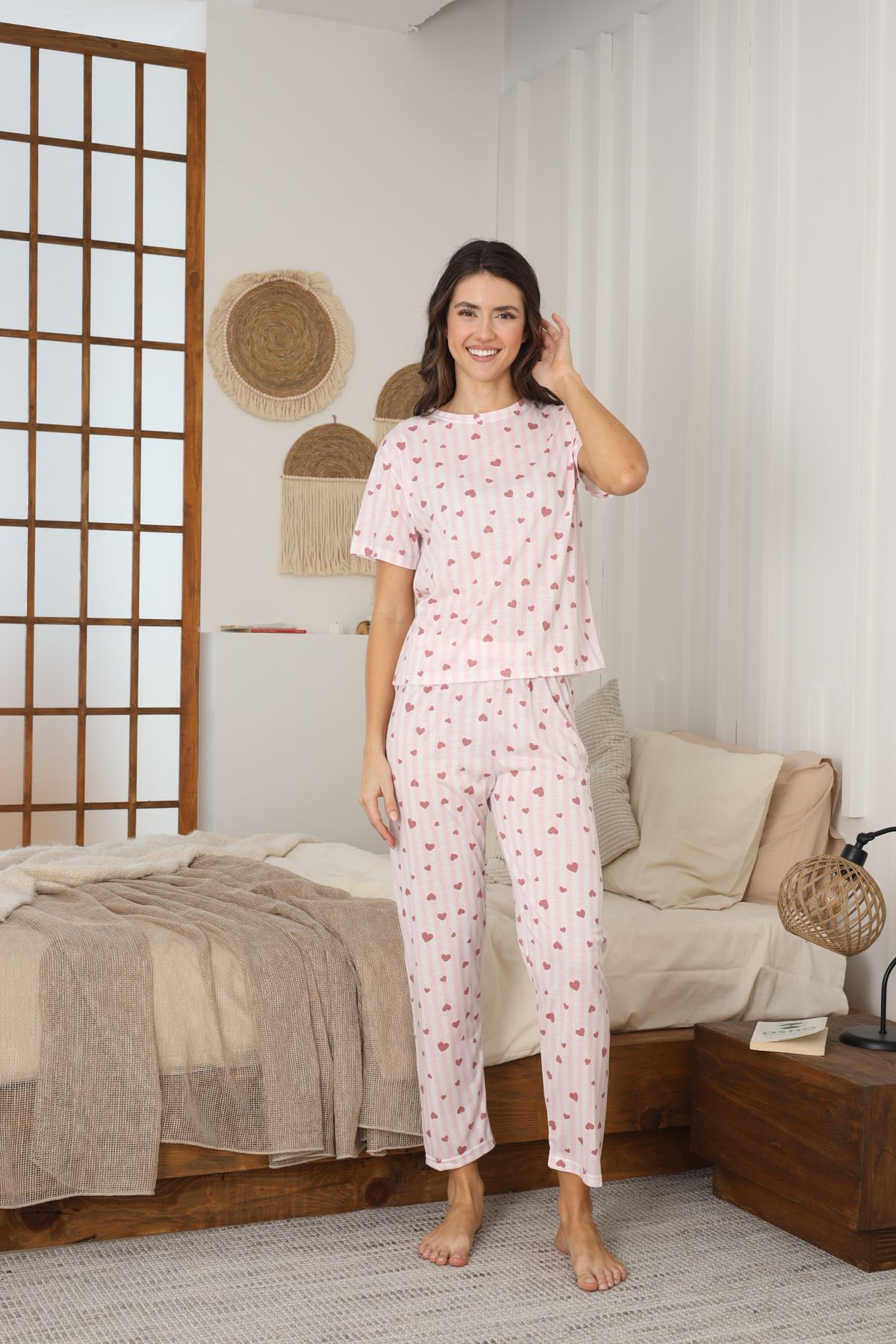 Kadın Yazlık Kısa Kol Penye Süprem Kumaş Pijama Takımı